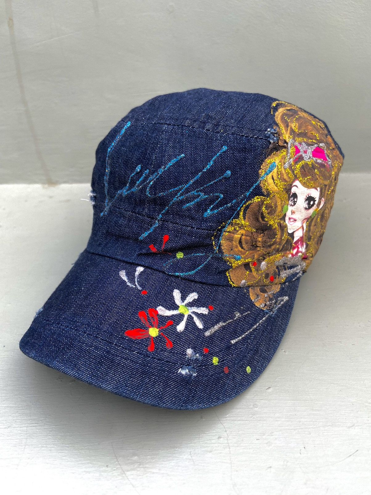 Beauty Beast 2000s princess painting denim patrol hat Size ONE SIZE - 1 Thumbnail