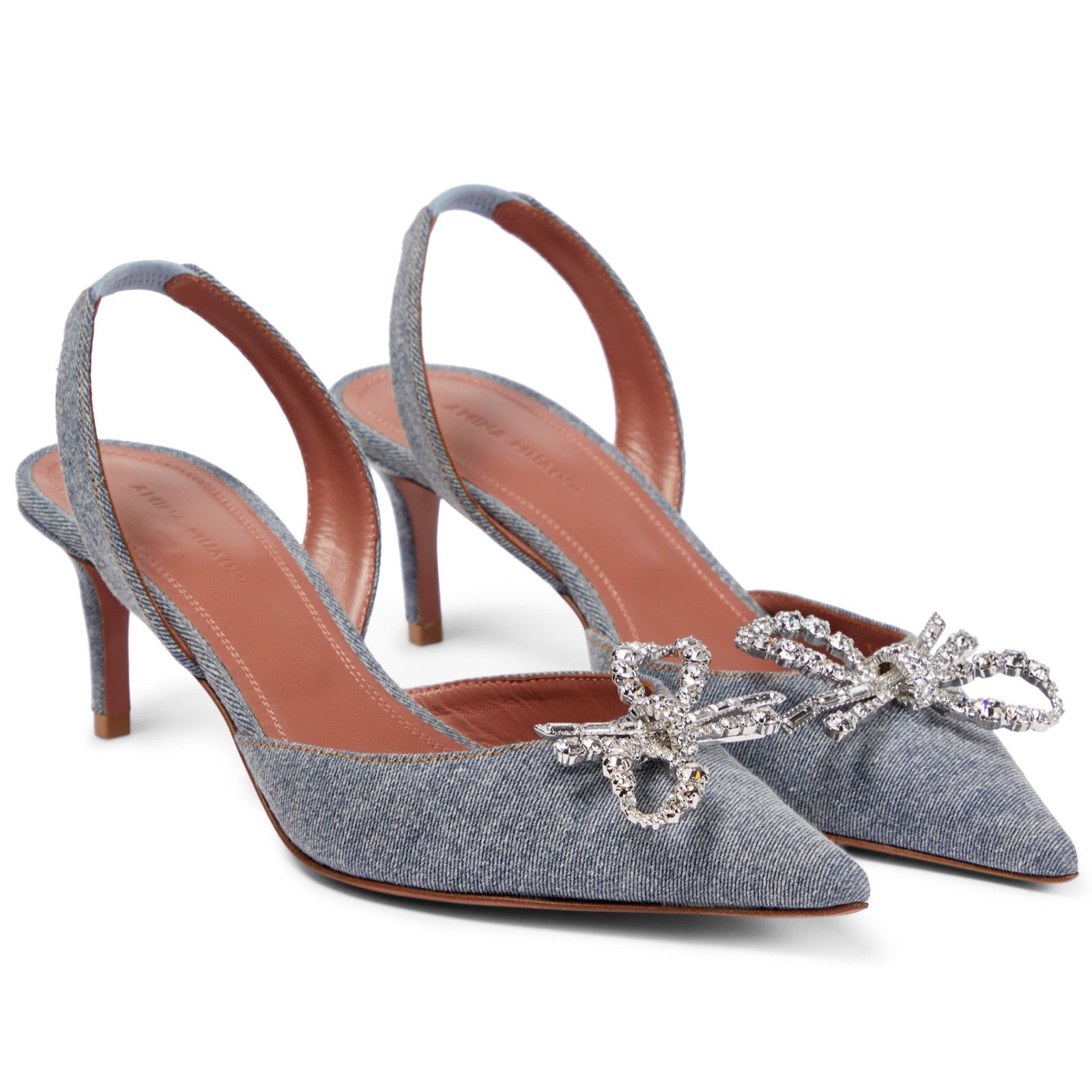 Amina Muaddi Rosie Sling Crystal Bow Slingback Sandal Heel Pump 38.5 Size US 8.5 / IT 38.5 - 2 Thumbnail