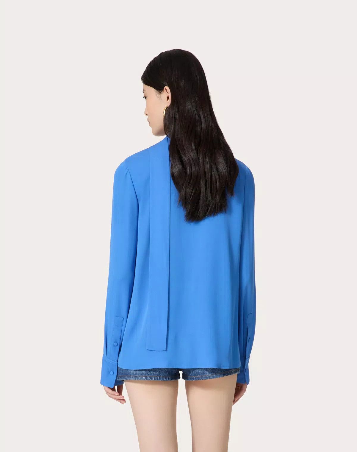 Valentino o1s1wg110426 Georgette Blouse in Blue Size XS / US 0-2 / IT 36-38 - 6 Thumbnail