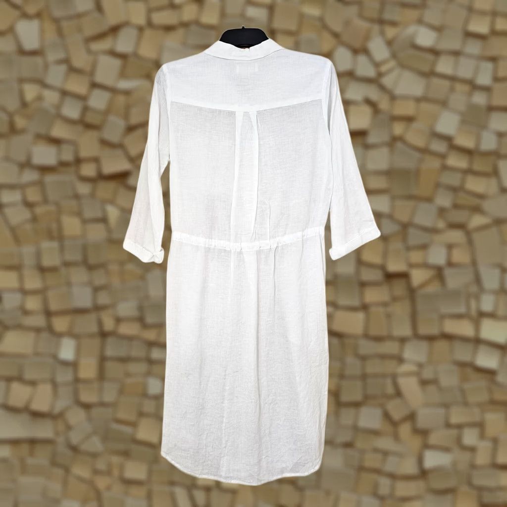 Velvet Velvet by Graham & Spencer Womens Dress White Small Linen Knee Length Long Sleeve Collared Button Pockets Casual Shirt Dress Designers Size S / US 4 / IT 40 - 1 Thumbnail