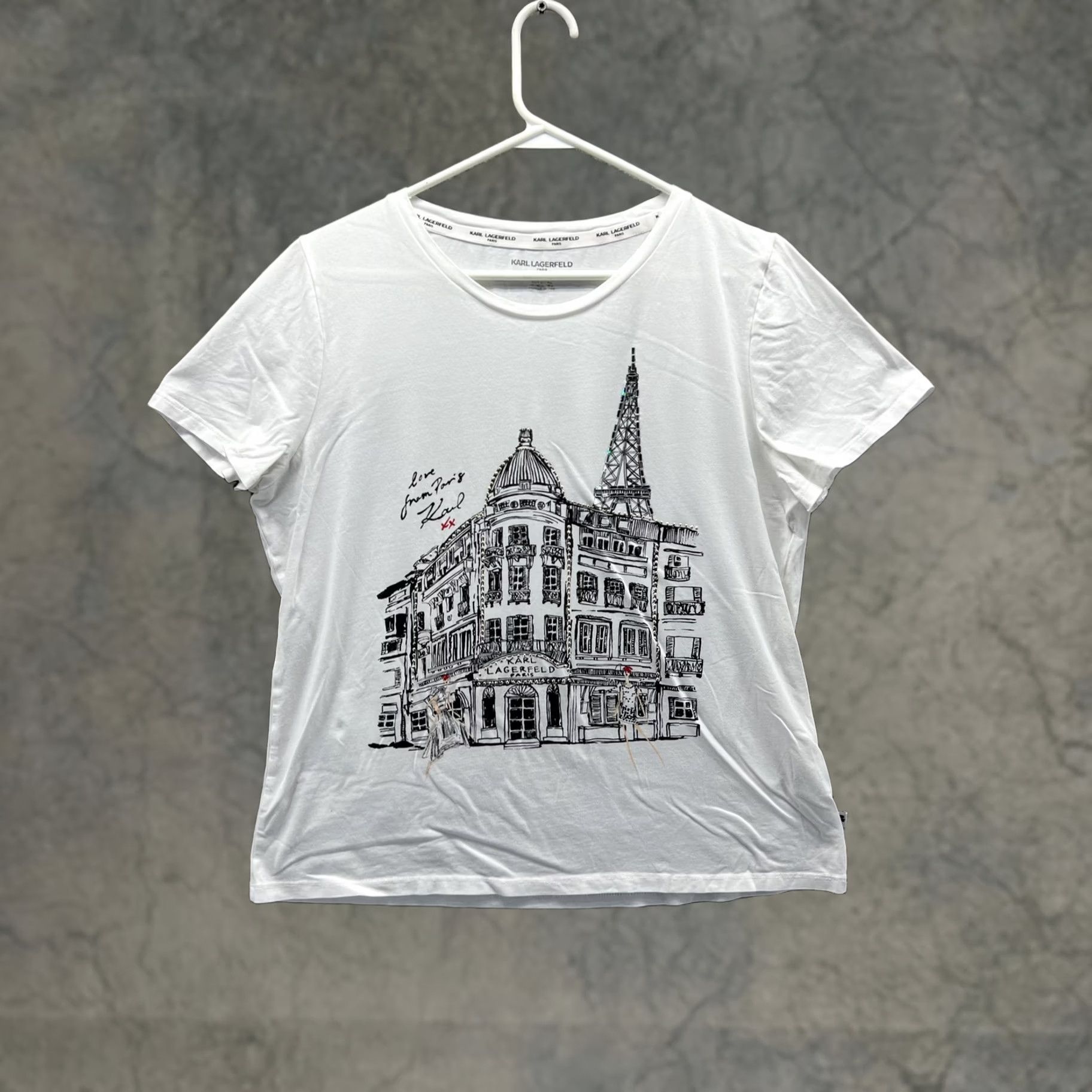 Karl Lagerfeld VINTAGE Karl Lagerfeld Paris Shirt Womens Large White Crew Neck Paris Graphic Top Size L / US 10 / IT 46 - 1 Thumbnail