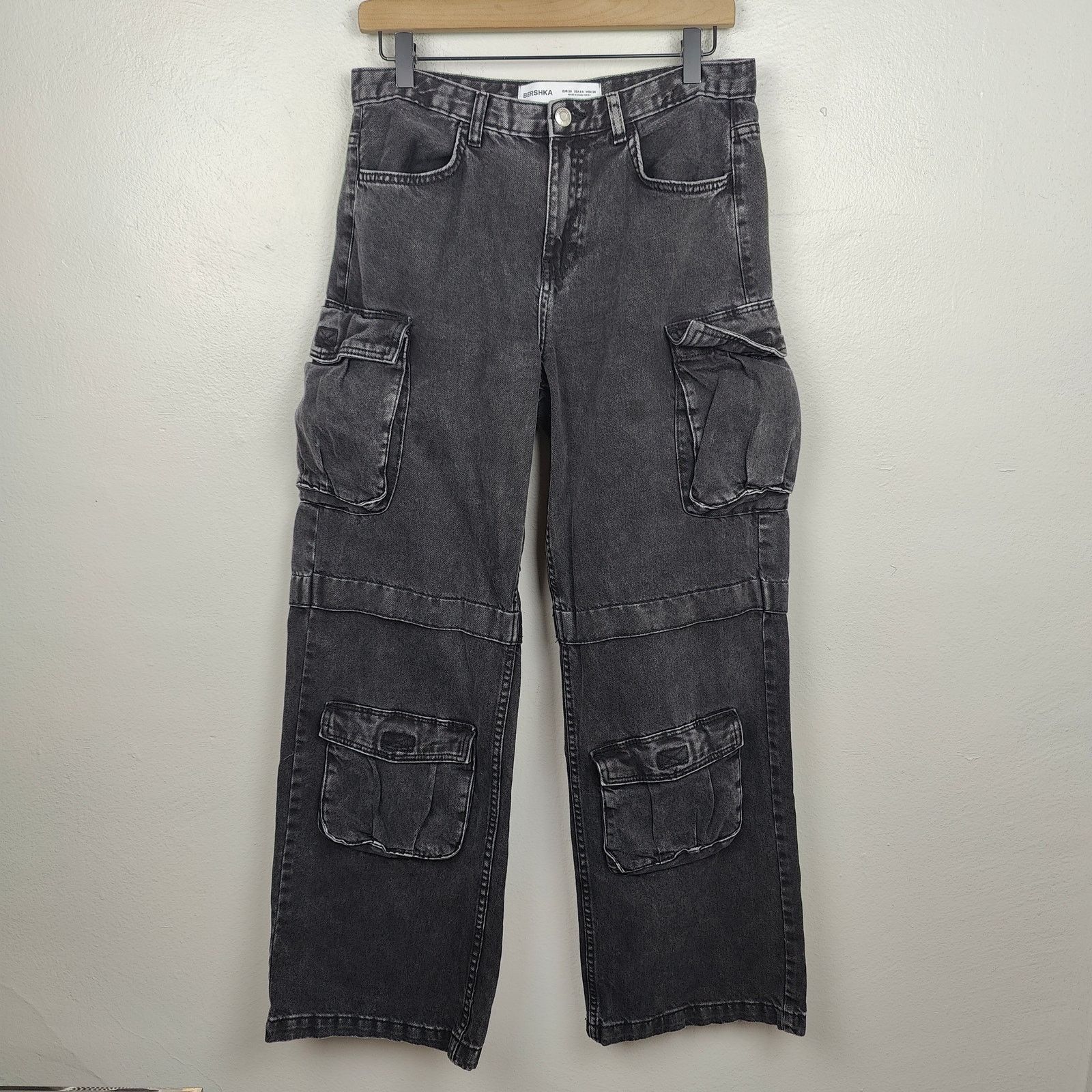 Bershka Bershka Baggy Cargo Jeans Womens 4 Charcoal Utility Y2K Size 27" / US 4 / IT 40 - 1 Thumbnail