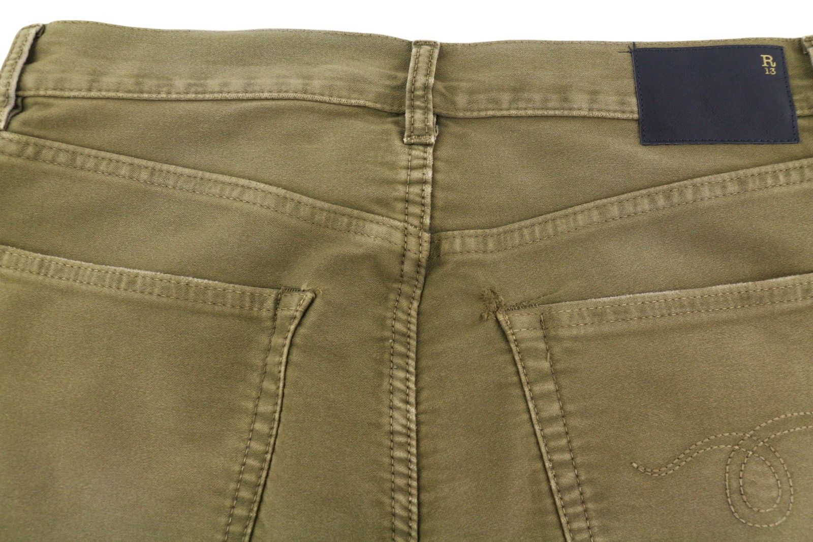 R13 BOYFRIEND 27 Olive Garment Dyed Moleskin Faded FW25 86611 Size 27" / US 4 / IT 40 - 12 Thumbnail