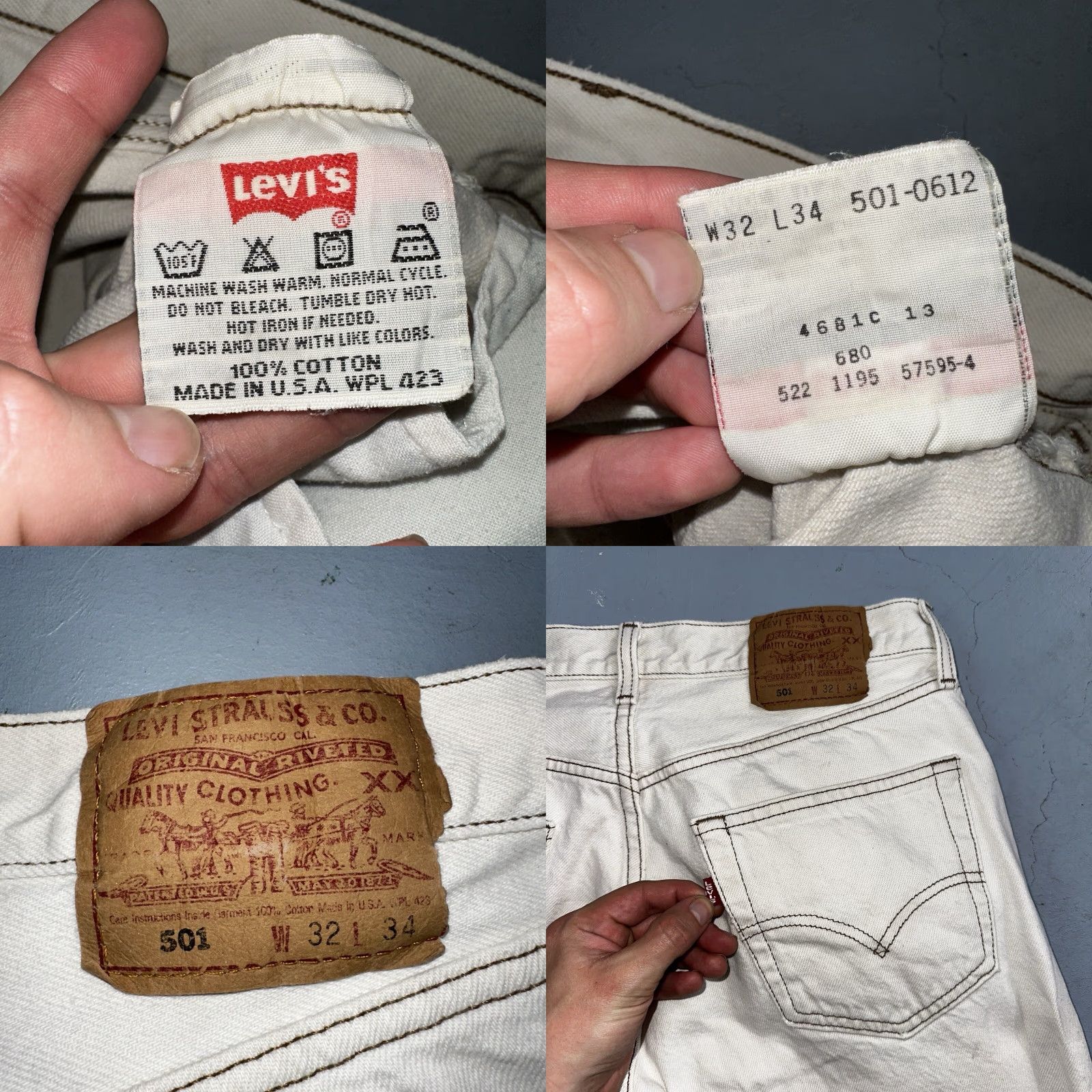 Levi's VINTAGE Levi's 501 Jeans 90s USA Straight Men 32x34 Ivory Cotton Denim Stained Size US 32 / EU 48 - 9 Thumbnail