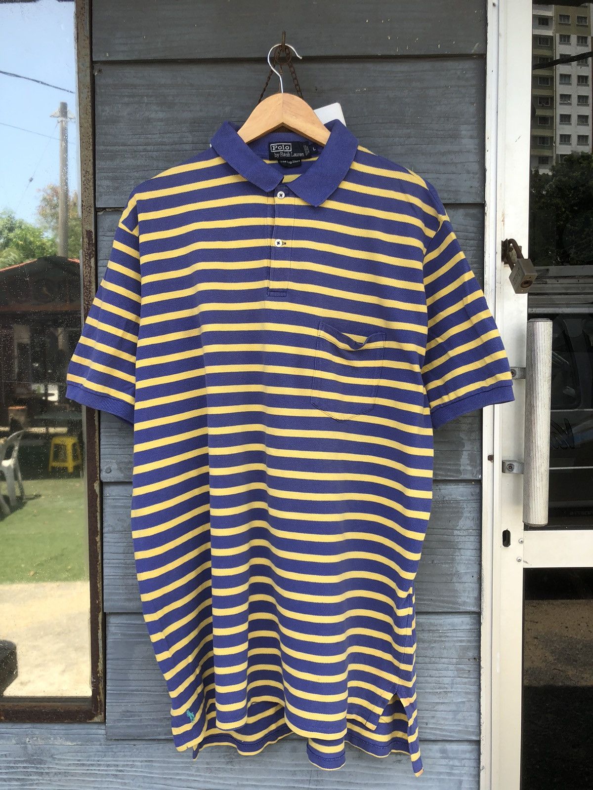Polo Ralph Lauren Vintage Polo Ralph Lauren Stripe Single Pocket Polo Shirt Size US XL / EU 56 / 4 - 1 Thumbnail