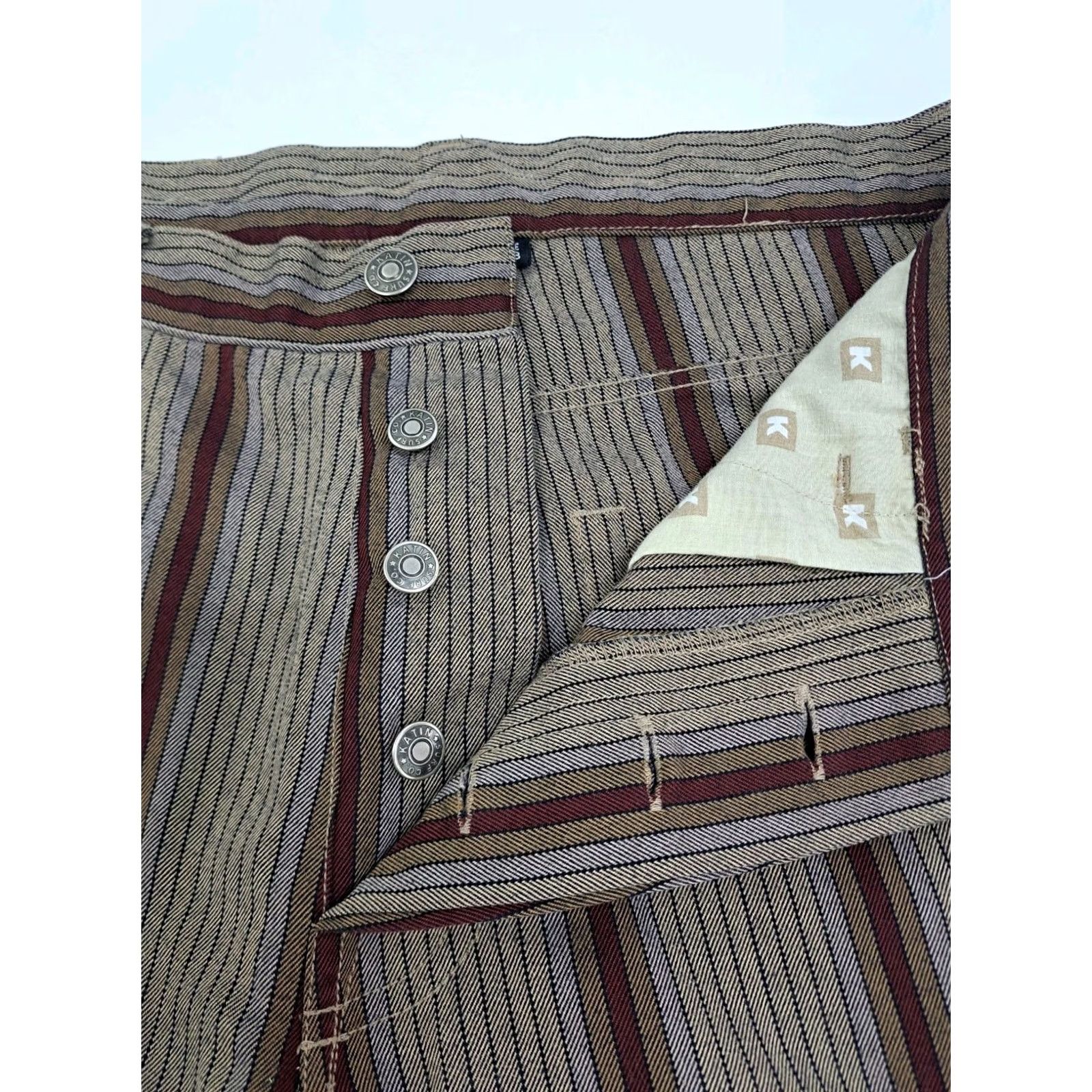 Katin Katin Surf Co Bermuda Shorts Mens 33 Brown/Maroon Striped Button Pocket Embroidered 11in Inseam Regular Fit Beach Size US 33 - 3 Thumbnail