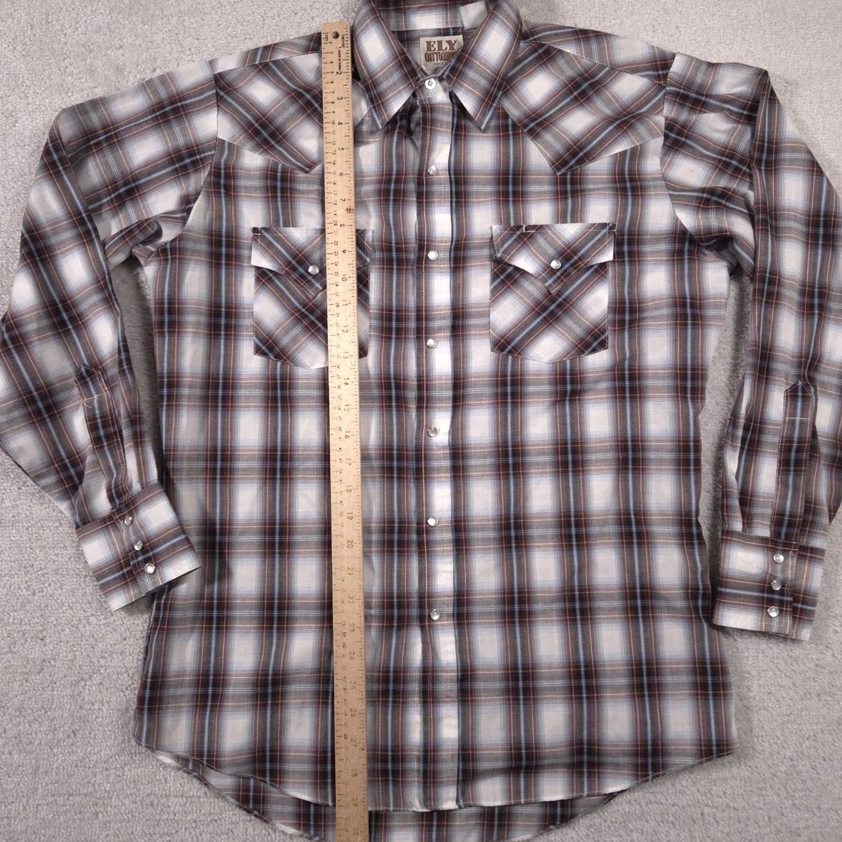 Vintage VINTAGE Ely Cattleman Shirt Mens Medium Brown Blue Plaid Western Pearl Snap Long Sleeve Size US M / EU 48-50 / 2 - 7 Thumbnail