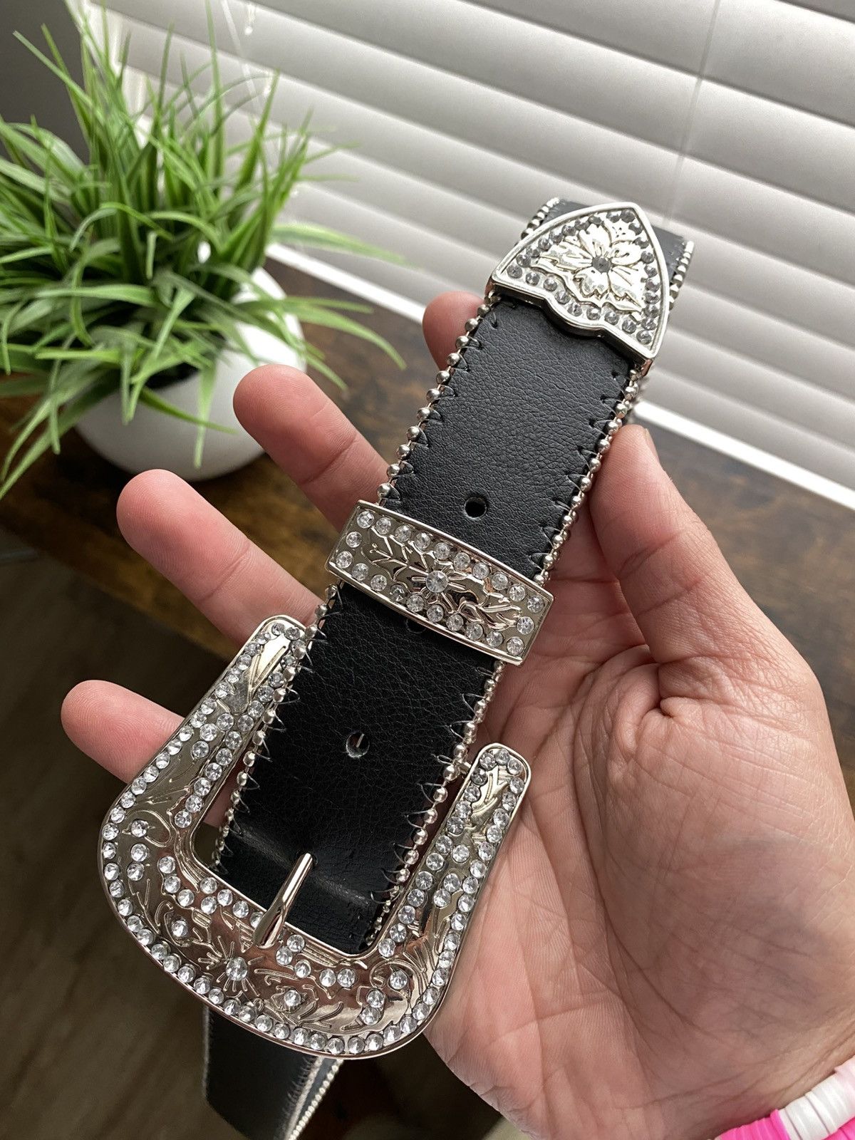 Other Y2K Black Leather Western Crystal Belt Size ONE SIZE - 4 Thumbnail