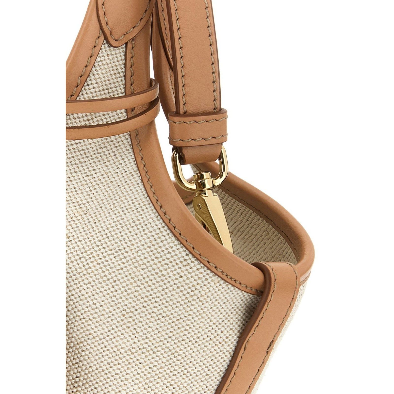 Prada PRADA Small Brown Trim Sand Beige Canvas Shopper Top Handle Size ONE SIZE - 4 Thumbnail
