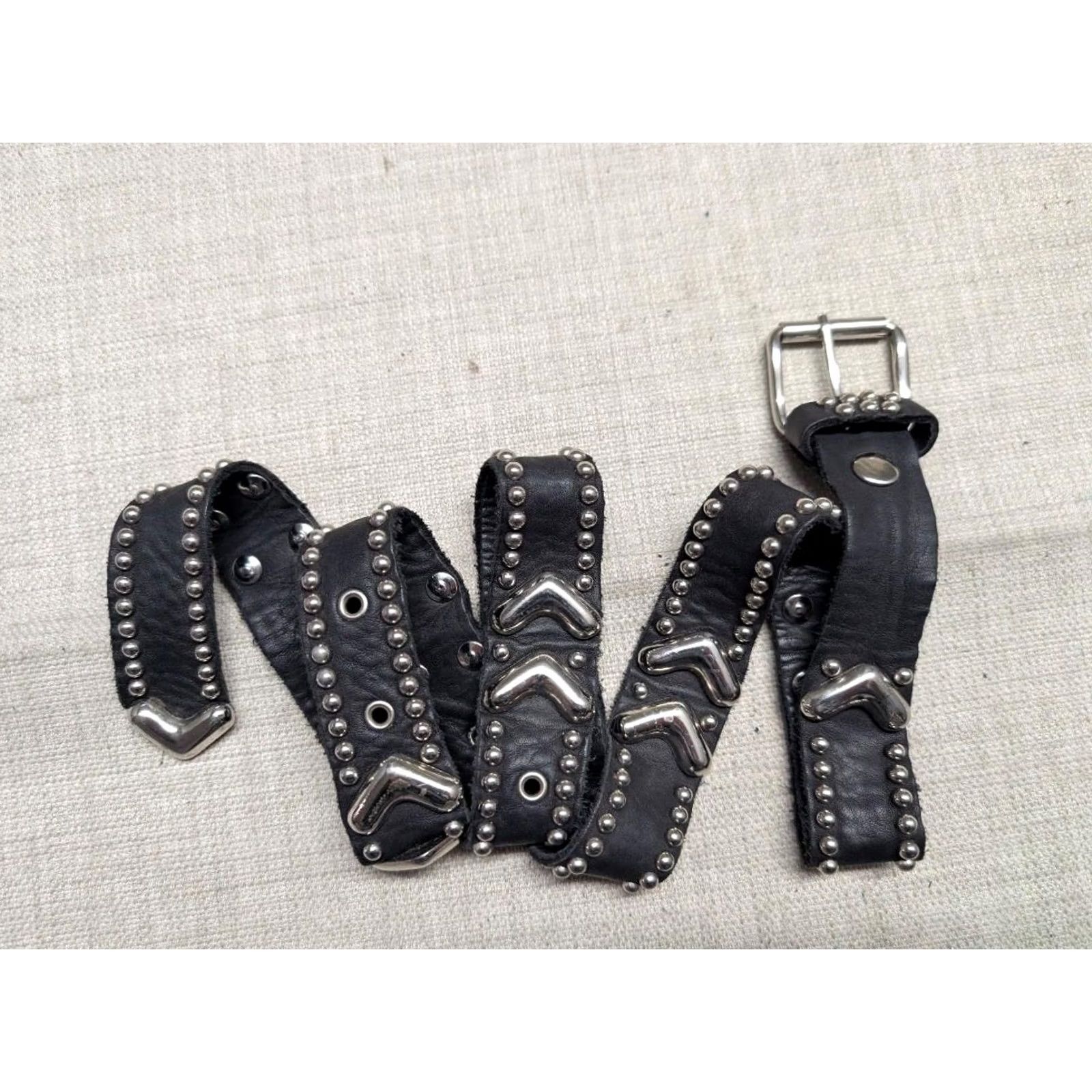 Vintage VINTAGE studded belt leather Sand Castle belt One Size 26-36 black Womens accessories belt Punk Glam 1980s-90s Size ONE SIZE - 2 Thumbnail