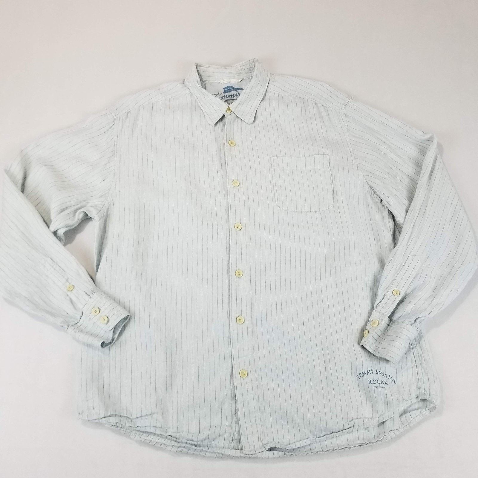 Tommy Bahama Tommy Bahama Shirt Mens XL Blue White Linen Button Up Relax Size US XL / EU 56 / 4 - 1 Thumbnail