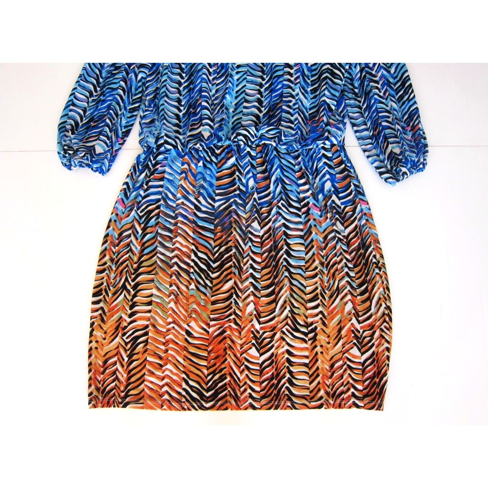 MAGGY LONDON Maggy London Blue Orange White Chevron Stretch Long Sleeve Sheath Dress 14 Size XL / US 12-14 / IT 48-50 - 6 Thumbnail