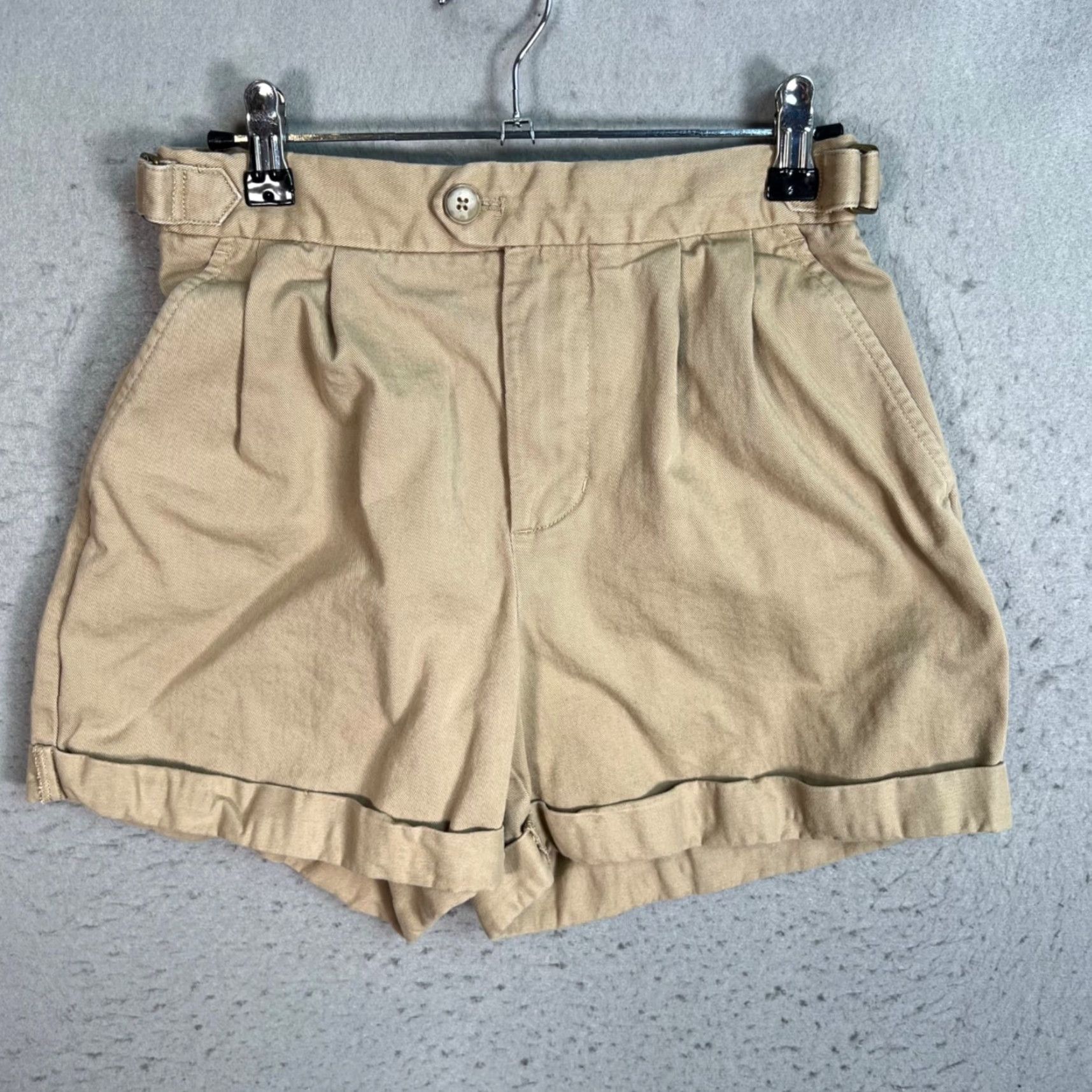 Banana Republic Banana Republic Womens Size 0 Petite Khaki Cotton High-Waist Pleated Shorts Womens Size 25" / US 0 / IT 36 - 2 Thumbnail
