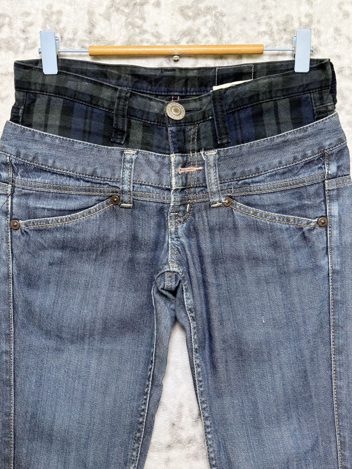 Japanese Brand Antgauge Double Waistband Plaid Low Rise Skinny Denim Jeans Size US 28 / EU 44 - 8 Thumbnail