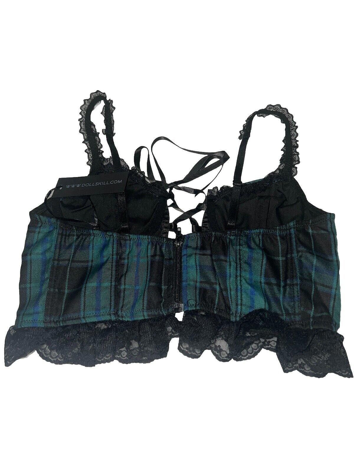 Designer M Green Plaid Punk Top Buckle Widow Goth Dolls Kill Crop Top Size M / US 6-8 / IT 42-44 - 3 Thumbnail