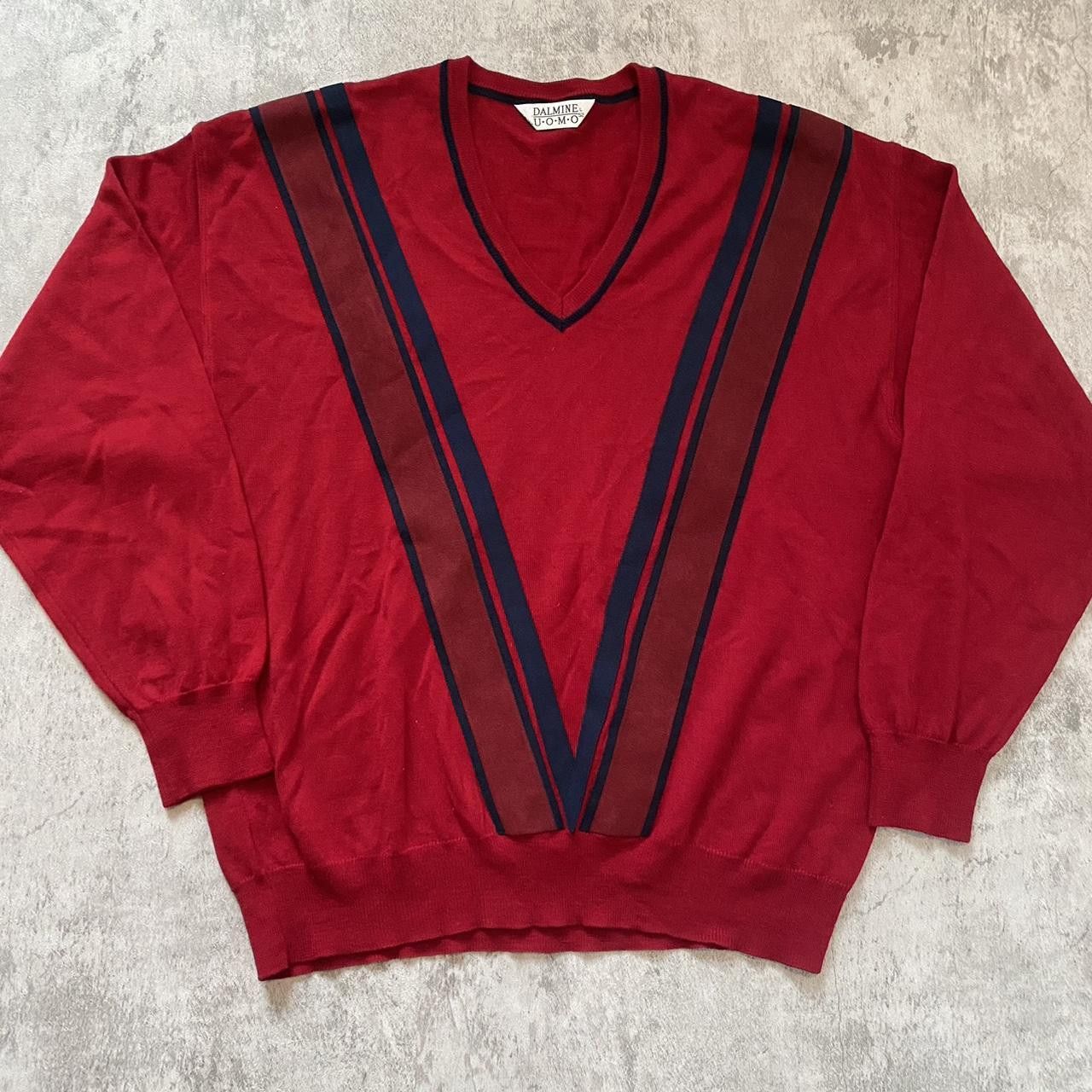 Other Red 100% Pure Wool Boxy vintage 90s V-neck Size US L / EU 52-54 / 3 - 1 Thumbnail