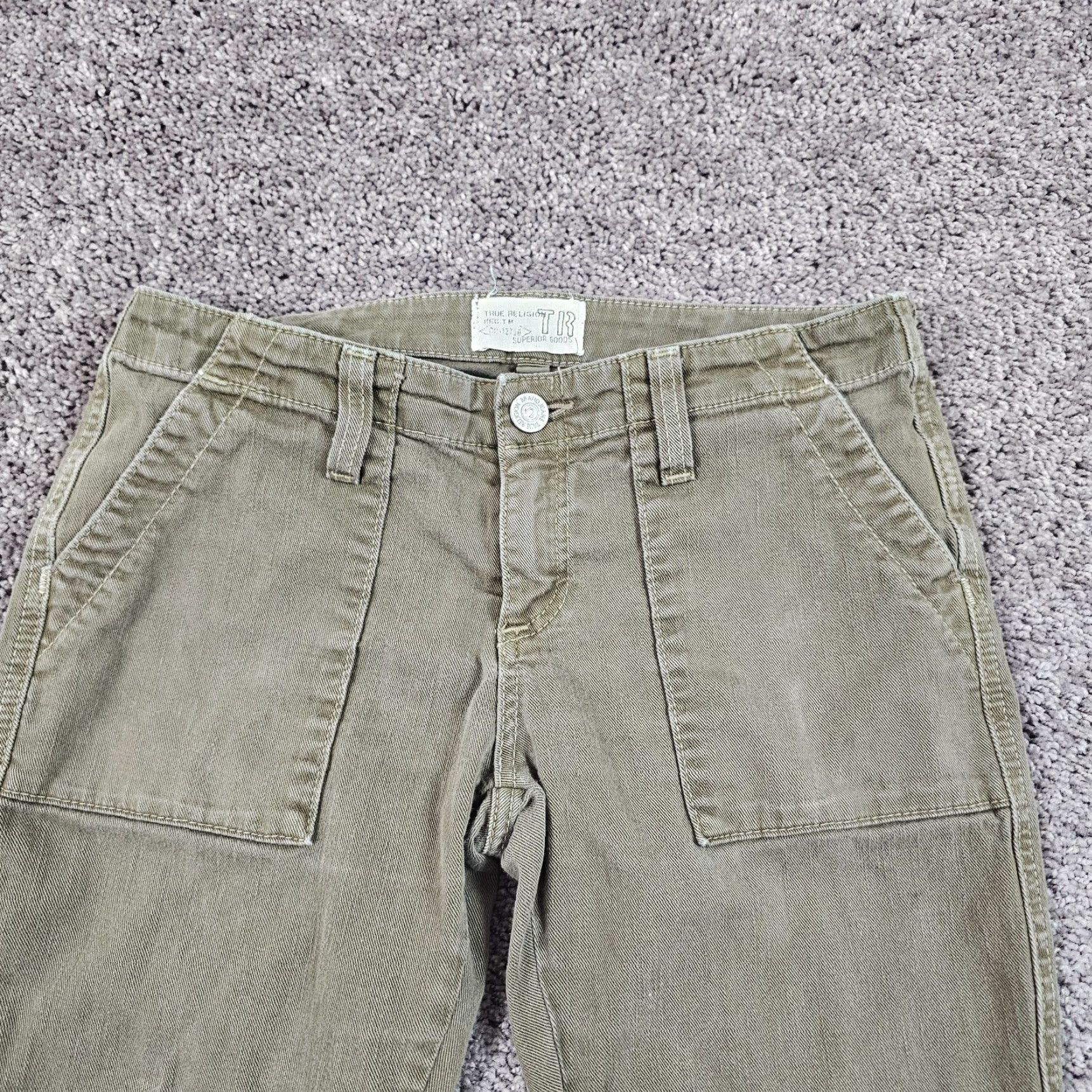 True Religion VINTAGE True Religion Joyce Jeans Women's Cropped 29x26 Green Denim Low Rise 90s Style Mens? Girls? Wait. Size 29" - 3 Thumbnail