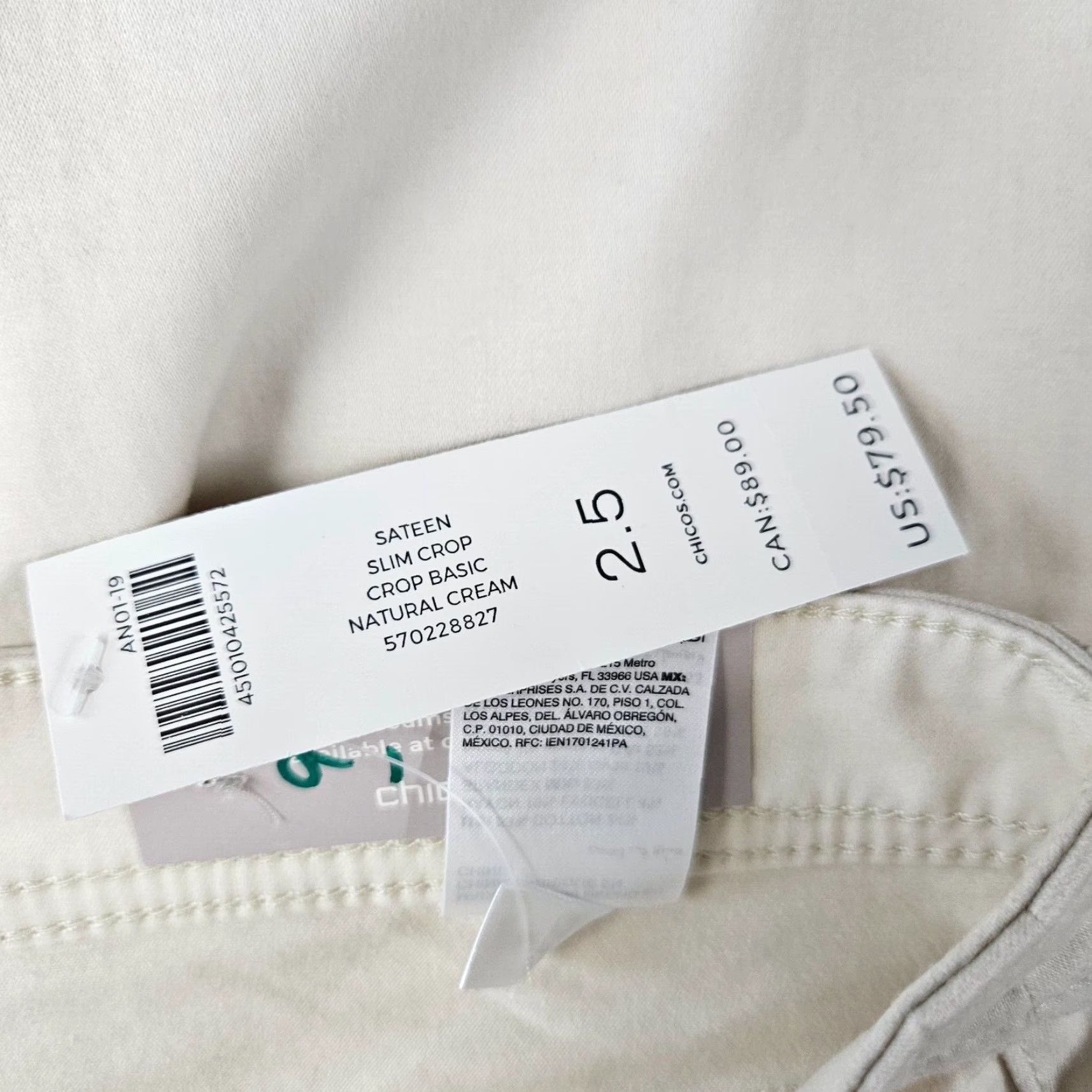 Vintage Chico's Womens Slim Crop Pants Sz 14 Natural Ivory High Rise Cotton Blend Cropped Pants Women 14 W Mens Girls Boys Size 36" / US 14 / IT 50 - 8 Thumbnail