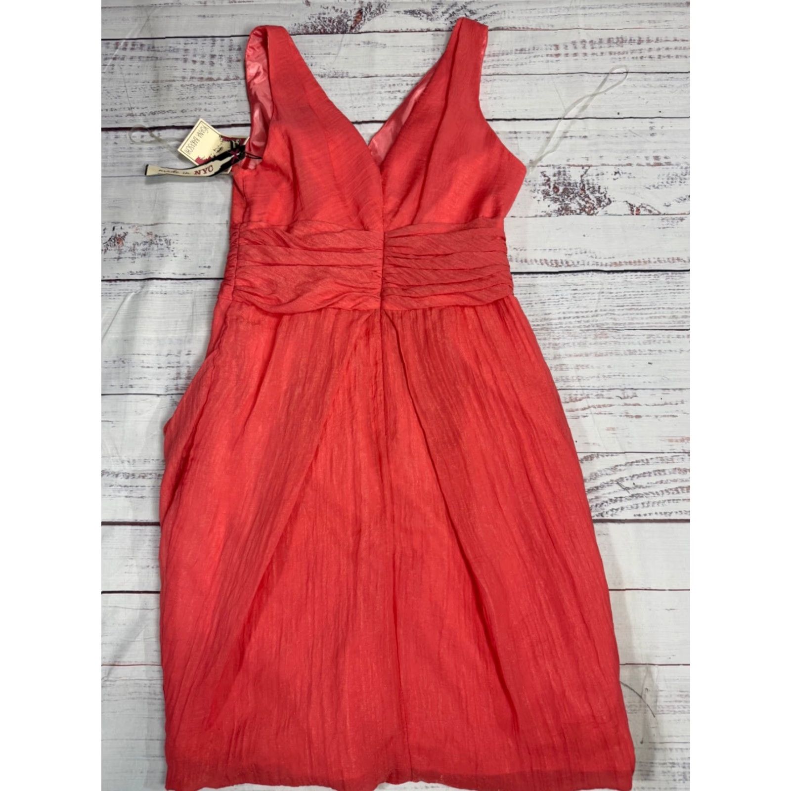 Pinko Yoana Baraschi Womens Dress A-Line Sleeveless V-Neck Knee Length Coral Pink 6 Lined Size M / US 6-8 / IT 42-44 - 4 Thumbnail