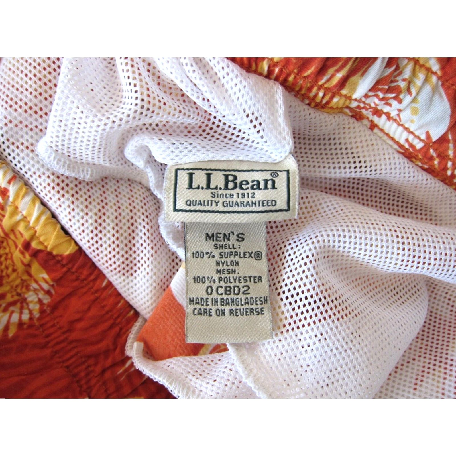 Vintage L.L. Bean Orange Yellow Hawaiian Floral Beach Surf Swim Trunk Board Short Medium Size US 31 - 4 Thumbnail