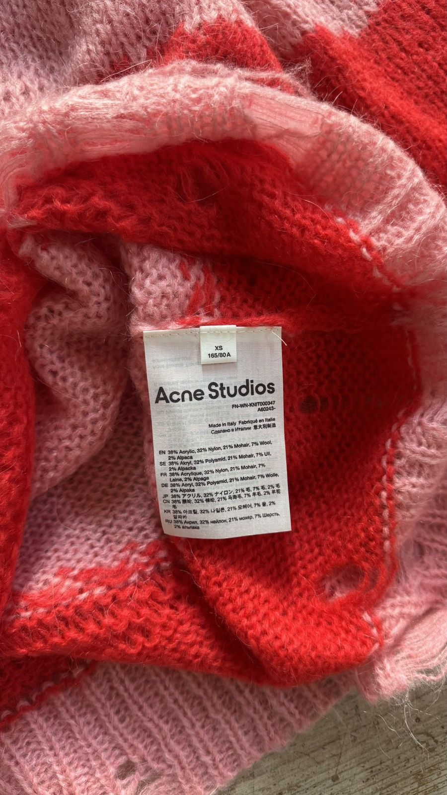 Acne Studios Acne Studios Distressed Mohair Stripe Knit Sweater Pink Red Size US S / EU 44-46 / 1 - 3 Thumbnail