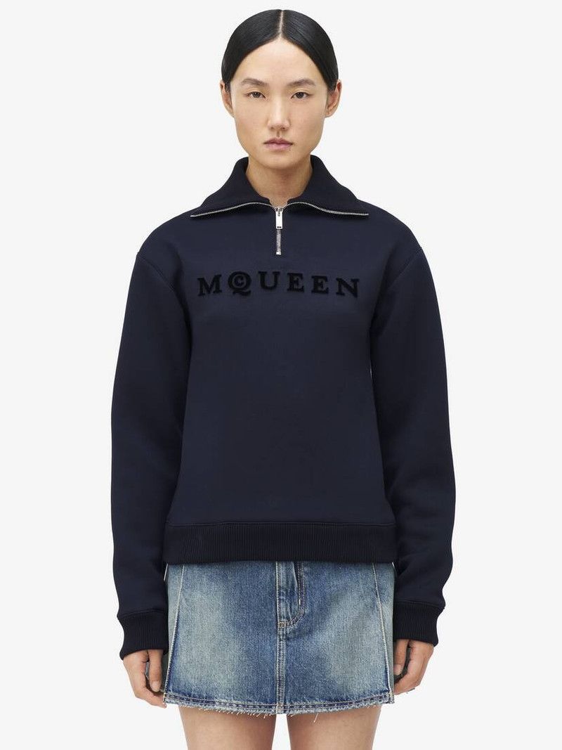 Alexander McQueen o1srvl11e0226 McQueen Logo Zip Sweatshirt In Navy Size M / US 6-8 / IT 42-44 - 5 Thumbnail