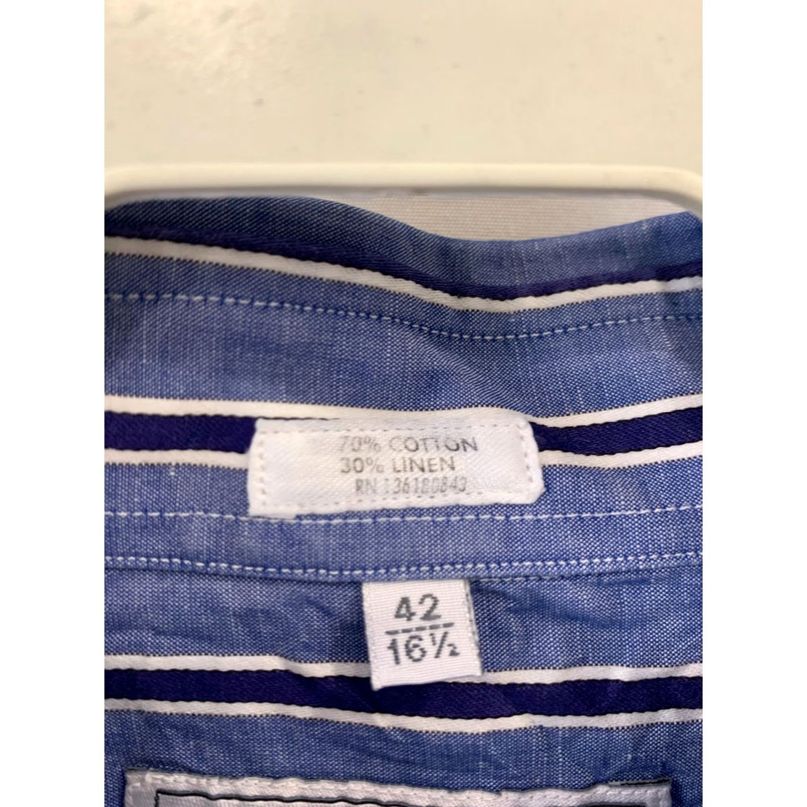 Salvatore Ferragamo Salvatore Ferragamo Men’s Large Blue Stripe Linen Cotton Shirt Italy 16.5 42#C16 Dress Shirt Size US L / EU 52-54 / 3 - 4 Thumbnail