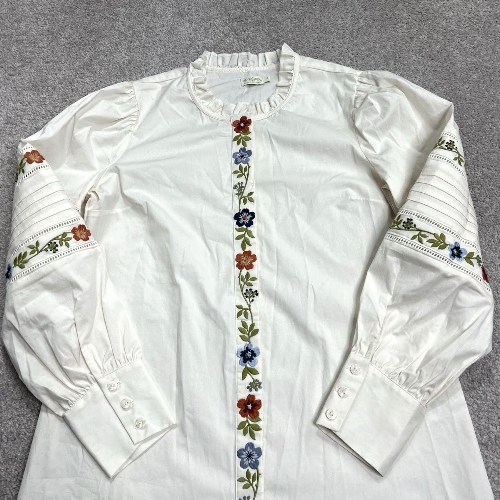 Vintage Spartina 449 Shirt Small Long Sleeve Button Front Cotton Embroidered Floral Womens Size S / US 4 / IT 40 - 4 Thumbnail