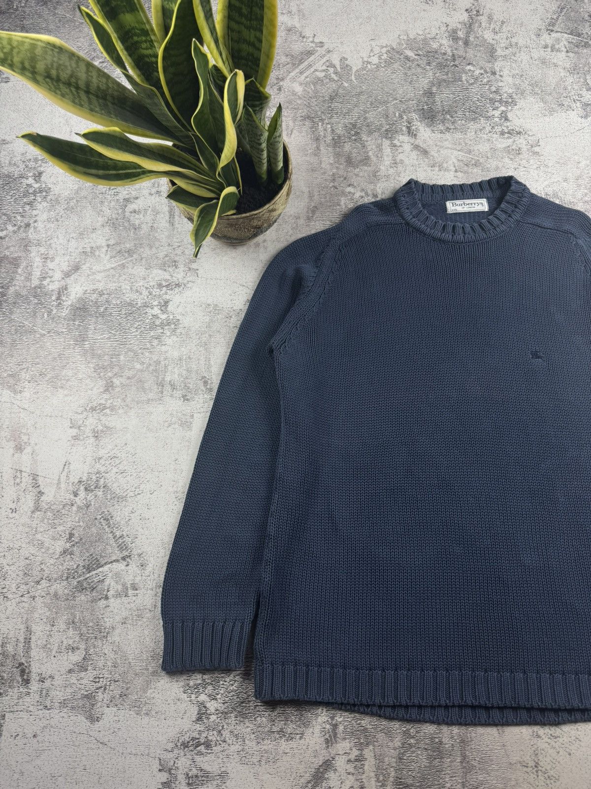 Burberry Burberrys Vintage 90s Men’s XXL Blue Knitted Cotton Sweatshirt Sweater Pullover Size US XXL / EU 58 / 5 - 2 Thumbnail