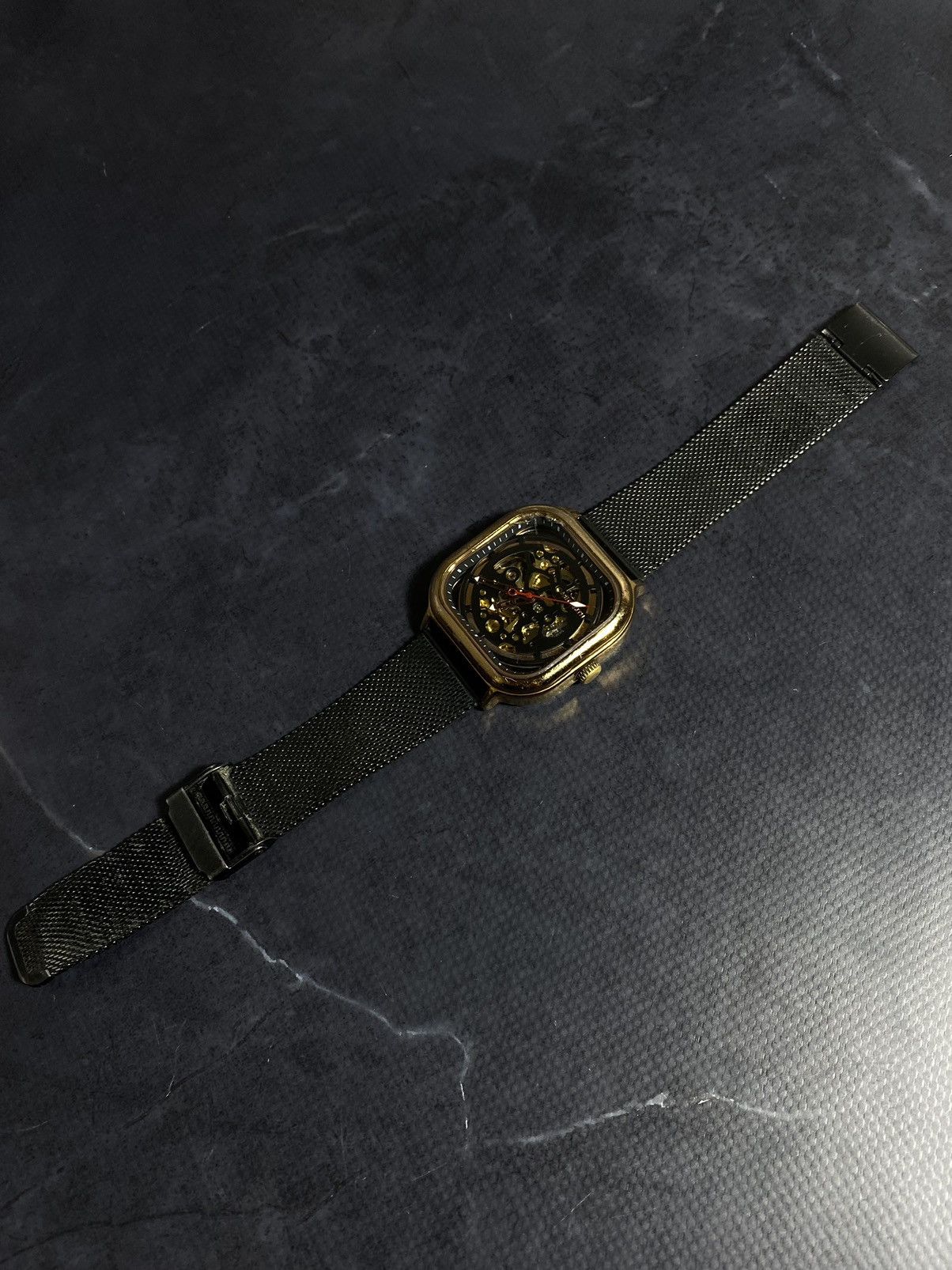 Vintage Skeleton Automatic Gold Square Watch Vintage Style Size ONE SIZE - 7 Thumbnail