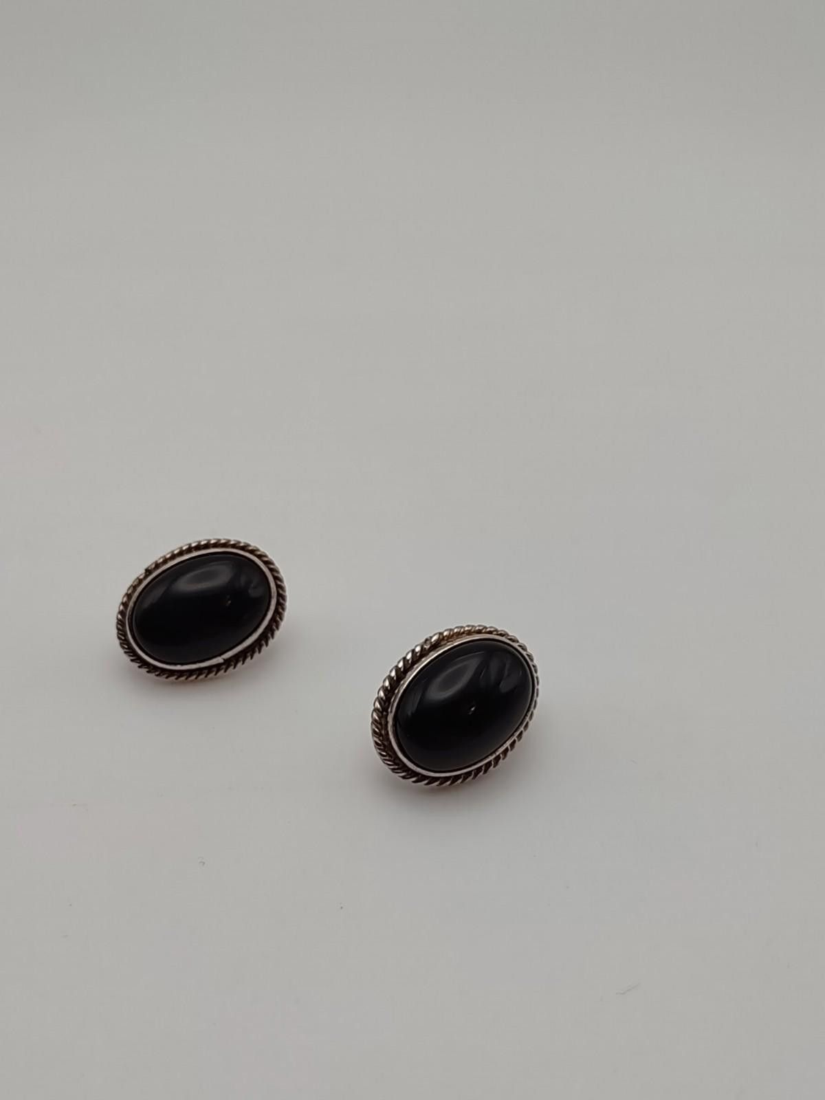 The Unbranded Brand Sterling Silver Black Onyx Oval Stud Earrings Rope Border Size ONE SIZE - 2 Thumbnail