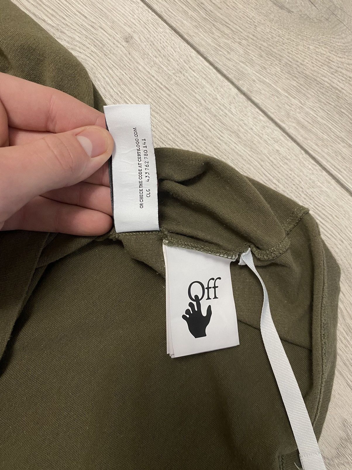 Off-White Negative rubber diagonal stripe Mark Khaki T Shirt