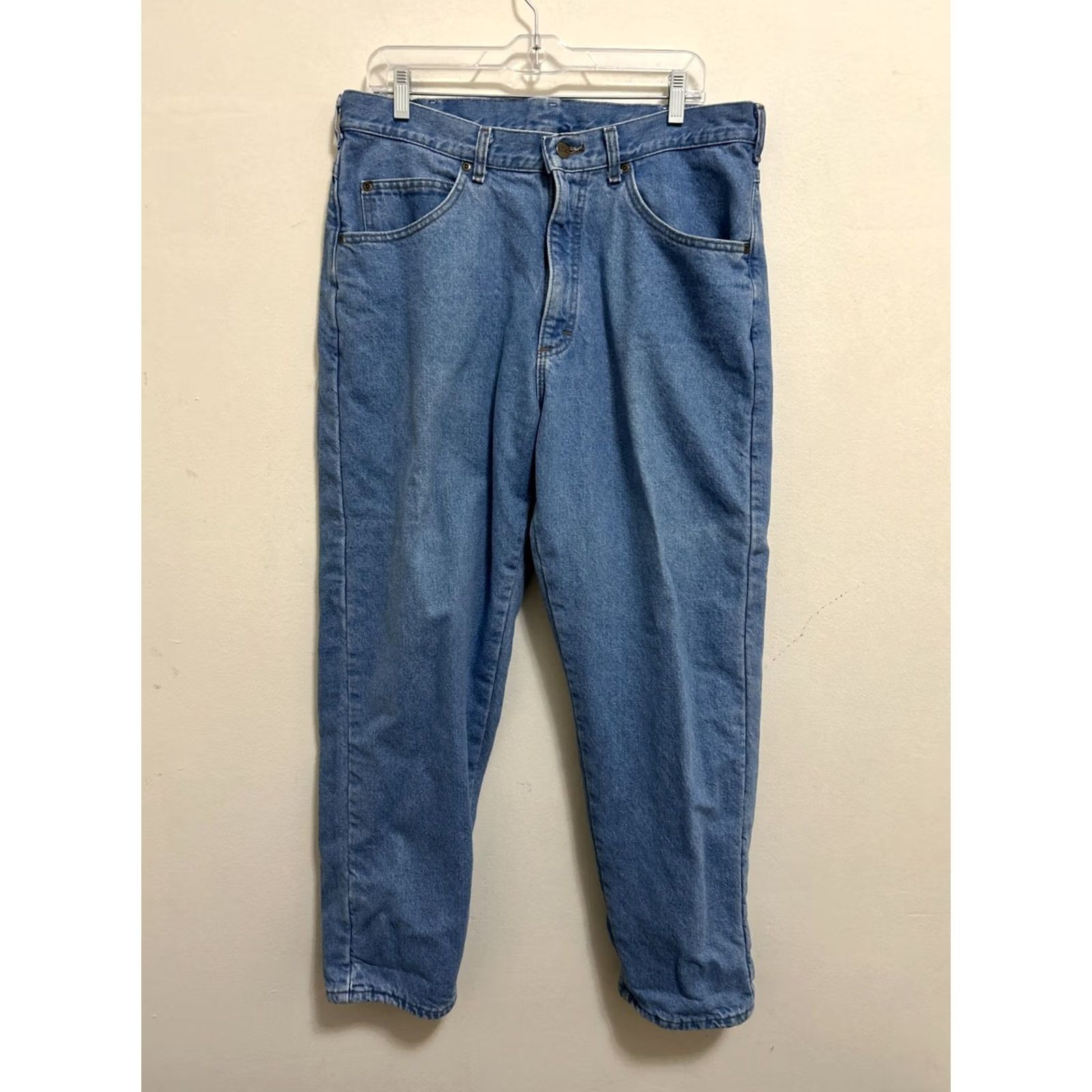 Vintage VINTAGE L.L. Bean Jeans Mens 36x30 Blue Plaid Denim 5-Pocket Relaxed Zip Made In USA M L Boy? Size US 36 / EU 52 - 2 Thumbnail