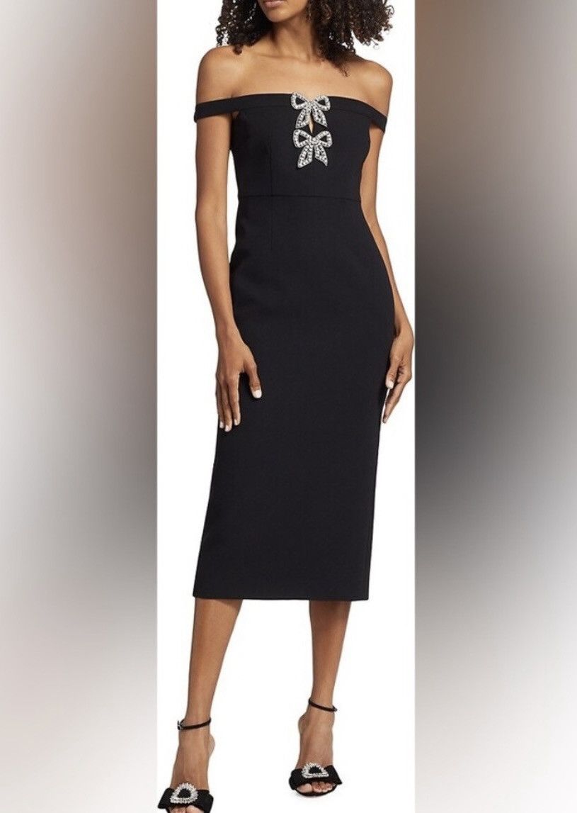 Self-Portrait SELF PORTRAIT Diamant Bow Crepe Off-the-Shoulder Midi Dress Size XS / US 0-2 / IT 36-38 - 2 Thumbnail