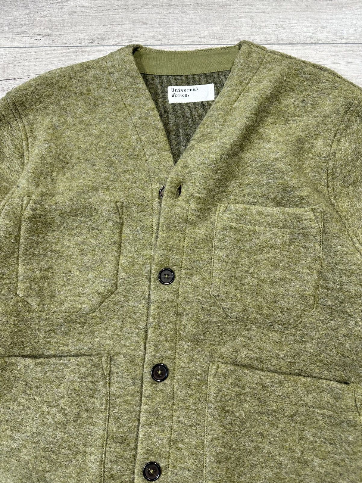 Universal Works Universal Works Cardigan Light Olive Wool Fleece Size US M / EU 48-50 / 2 - 4 Thumbnail