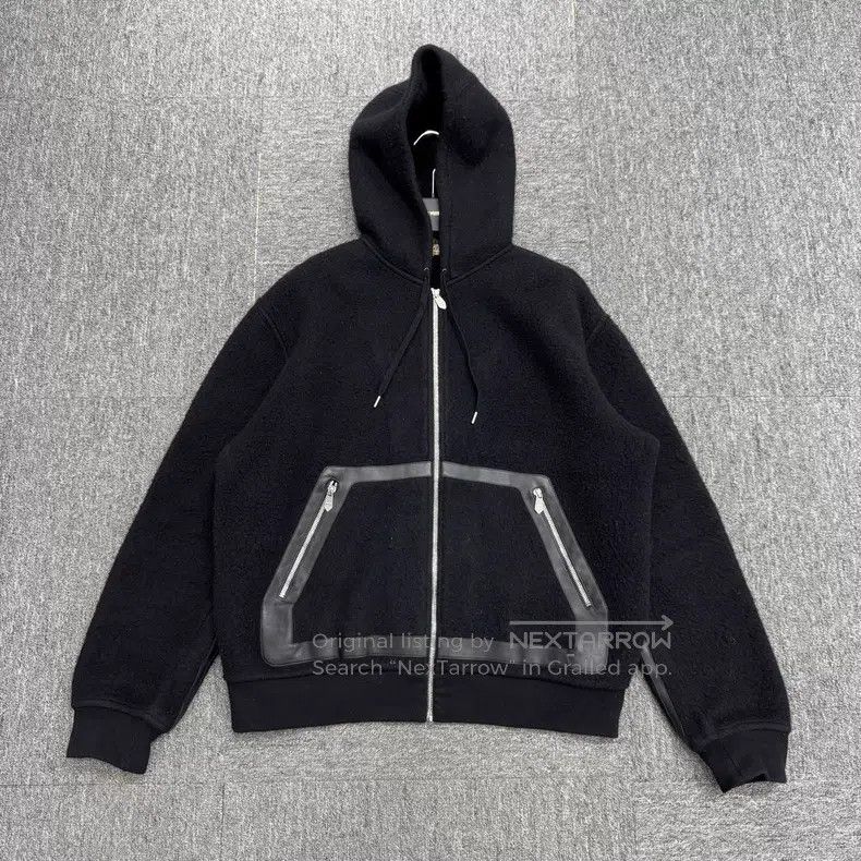 Hermes Leather patch pocket wool hooded sweatshirt