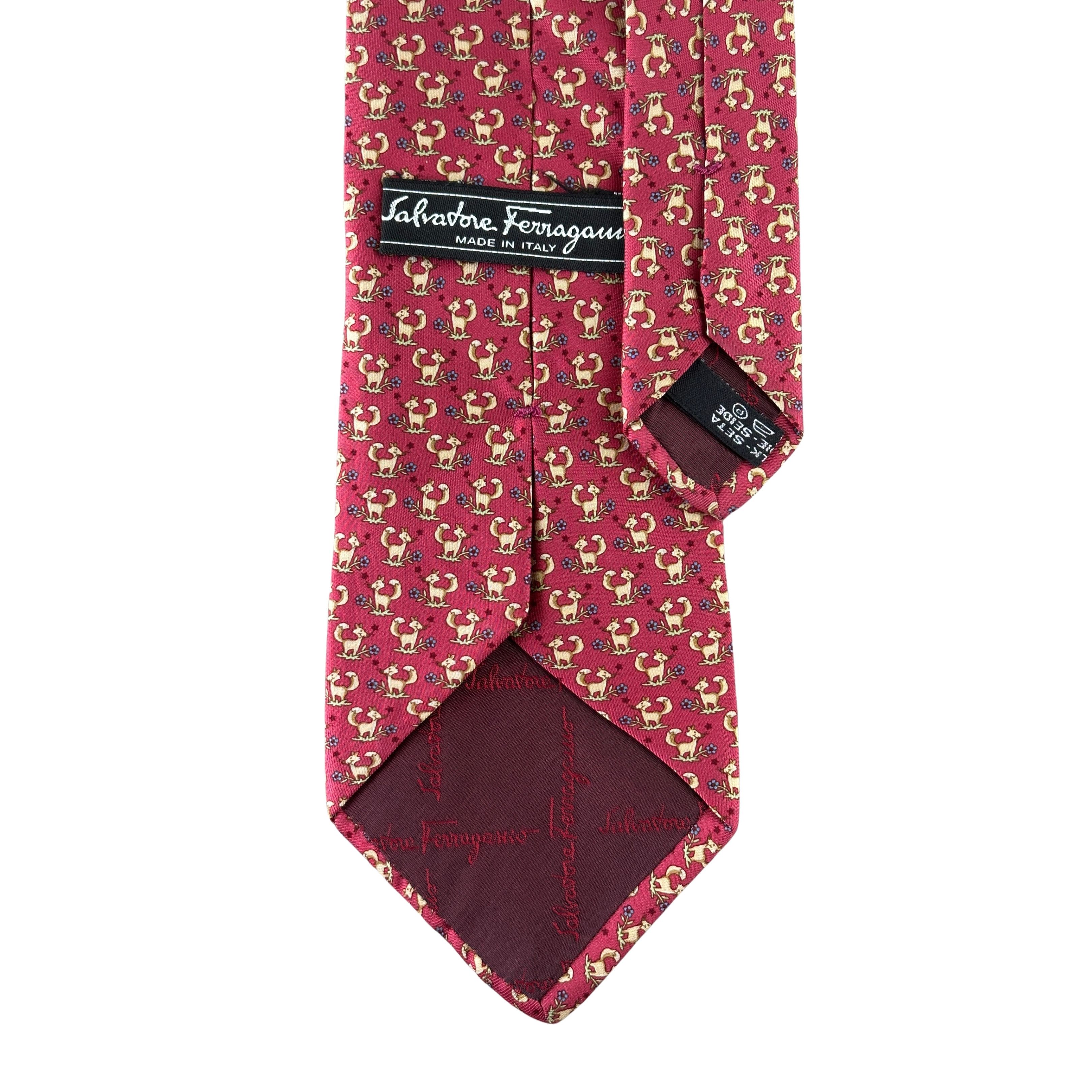 Salvatore Ferragamo Silk Tie Red Pink with Fox Size ONE SIZE - 2 Thumbnail