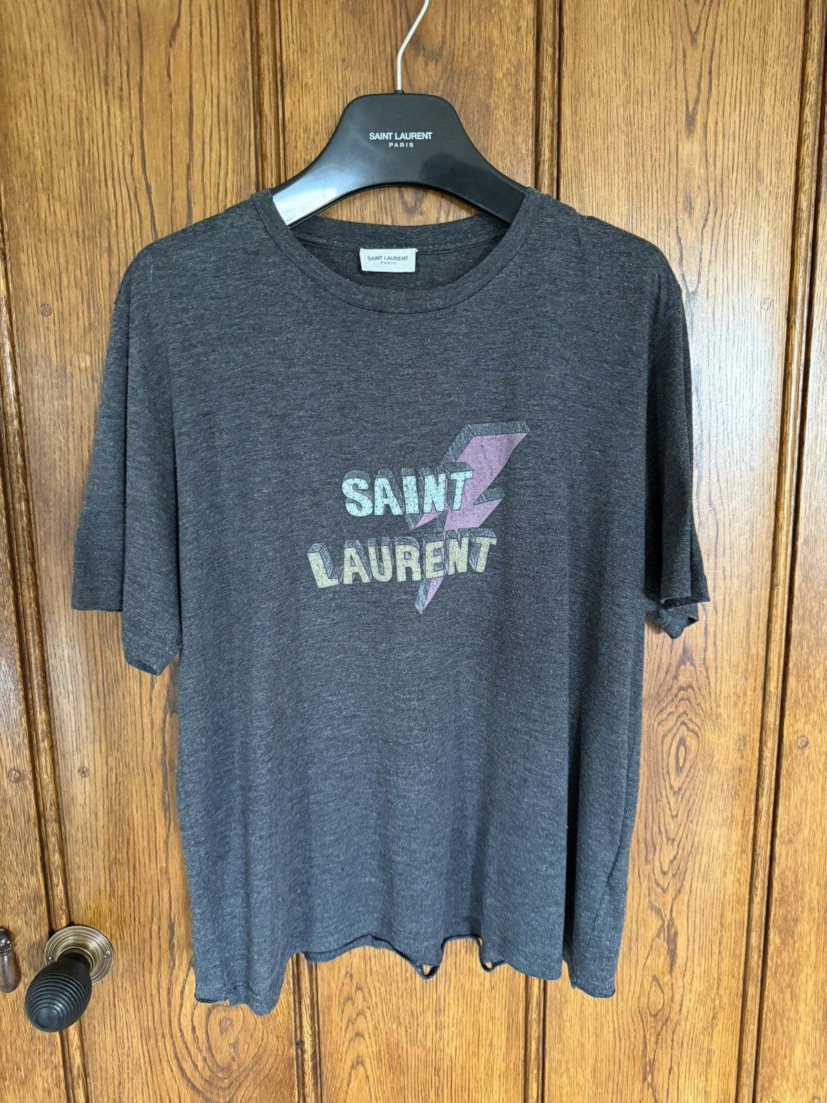 Saint Laurent Paris Saint Laurent lightning bolt logo grey t shirt M Size US M / EU 48-50 / 2 - 12 Thumbnail