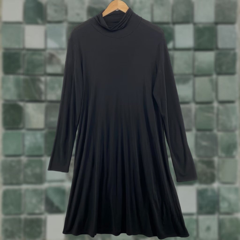 Vintage Eileen Fisher Dress Women L Silk Jersey Shift Turtleneck