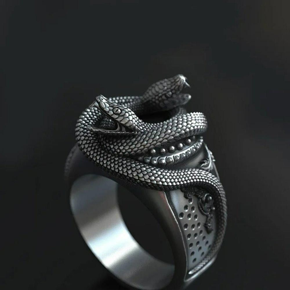 Designer Men's Domineering Snake Head Silver Gothic Ring - Size 10 Size ONE SIZE - 6 Thumbnail