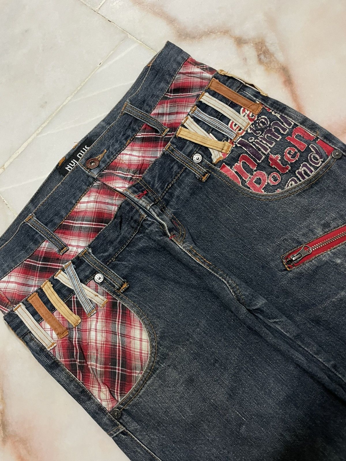 💥Double Waist💥Sick Vintage Nylus Faded Zipper Punk Jeans