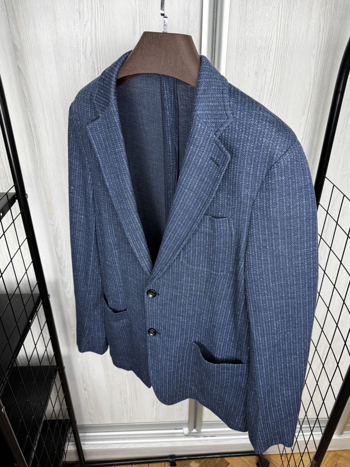 Other Latorre blue cotton linen patterned unlined 2 button blazer Size 44R - 6 Thumbnail
