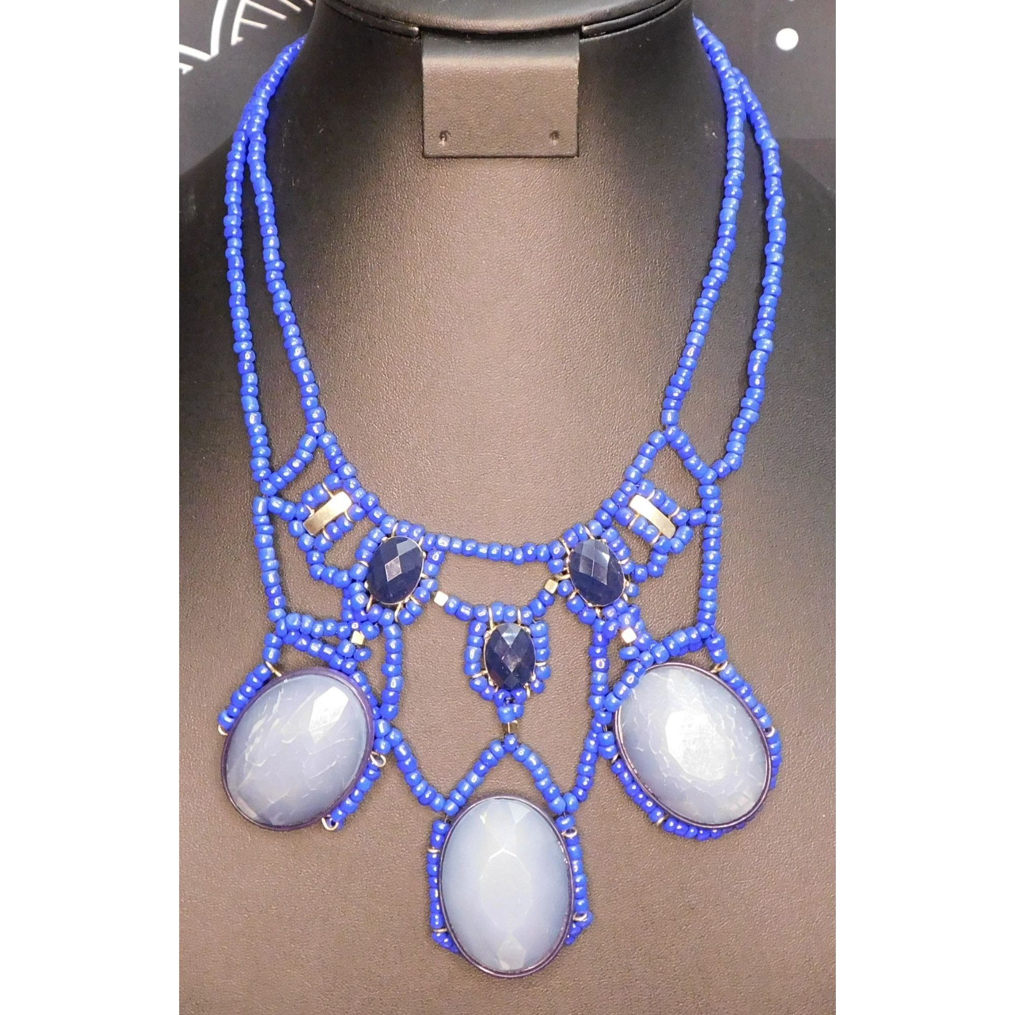 Other Blue Beaded Cabochon Statement Necklace Size ONE SIZE - 1 Thumbnail