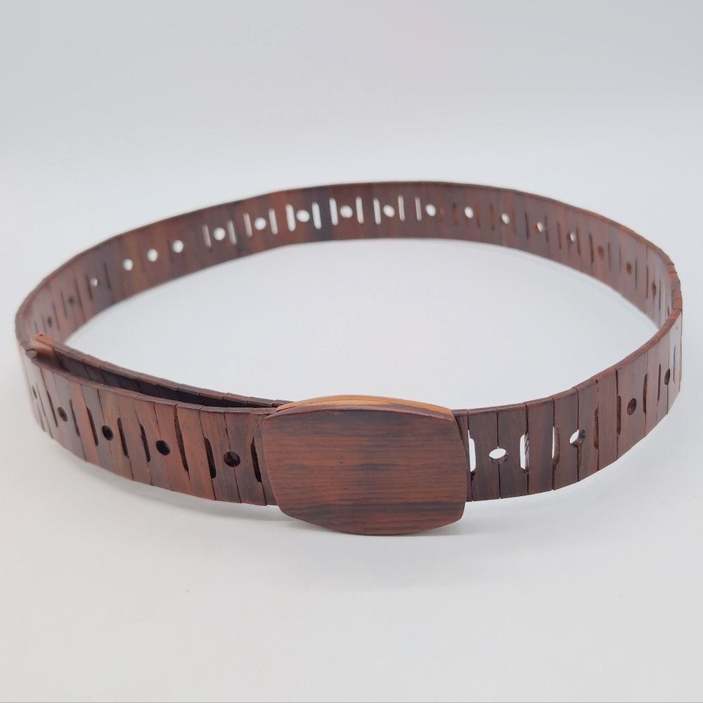 Other Vintage Elegant Brown Wooden Belt Round Hole 43 In Size 42 - 1 Thumbnail