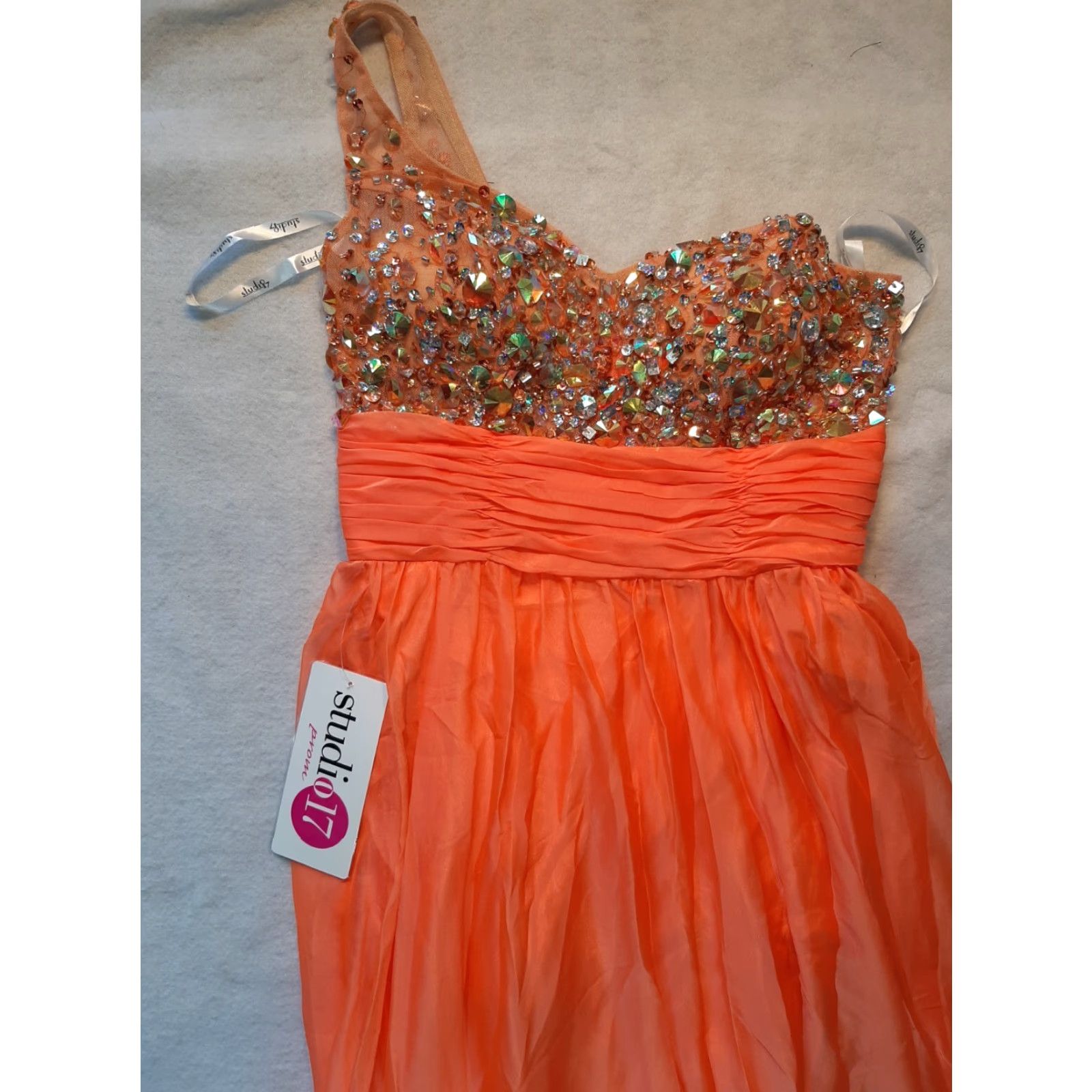 Vintage VINTAGE Studio 17 Prom Dress One Strap Embellished Beaded Glitter Long Orange 61" Sleeve Sleeveless 8 Women Formal Ball Gown Size M / US 6-8 / IT 42-44 - 2 Thumbnail