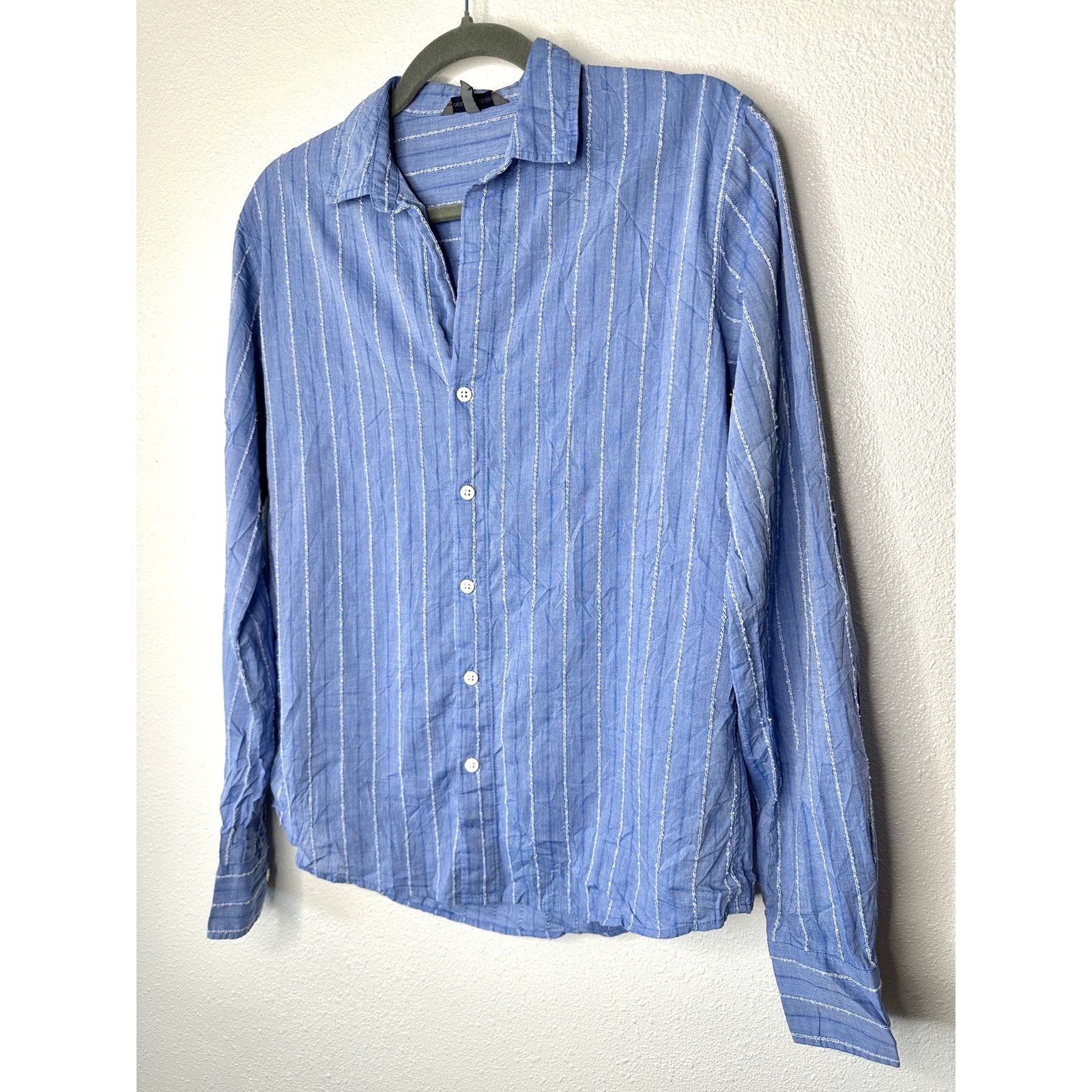 Other American Colors Blue White Fuzzy Stitch Stripe Button Shirt Size M / US 6-8 / IT 42-44 - 3 Thumbnail