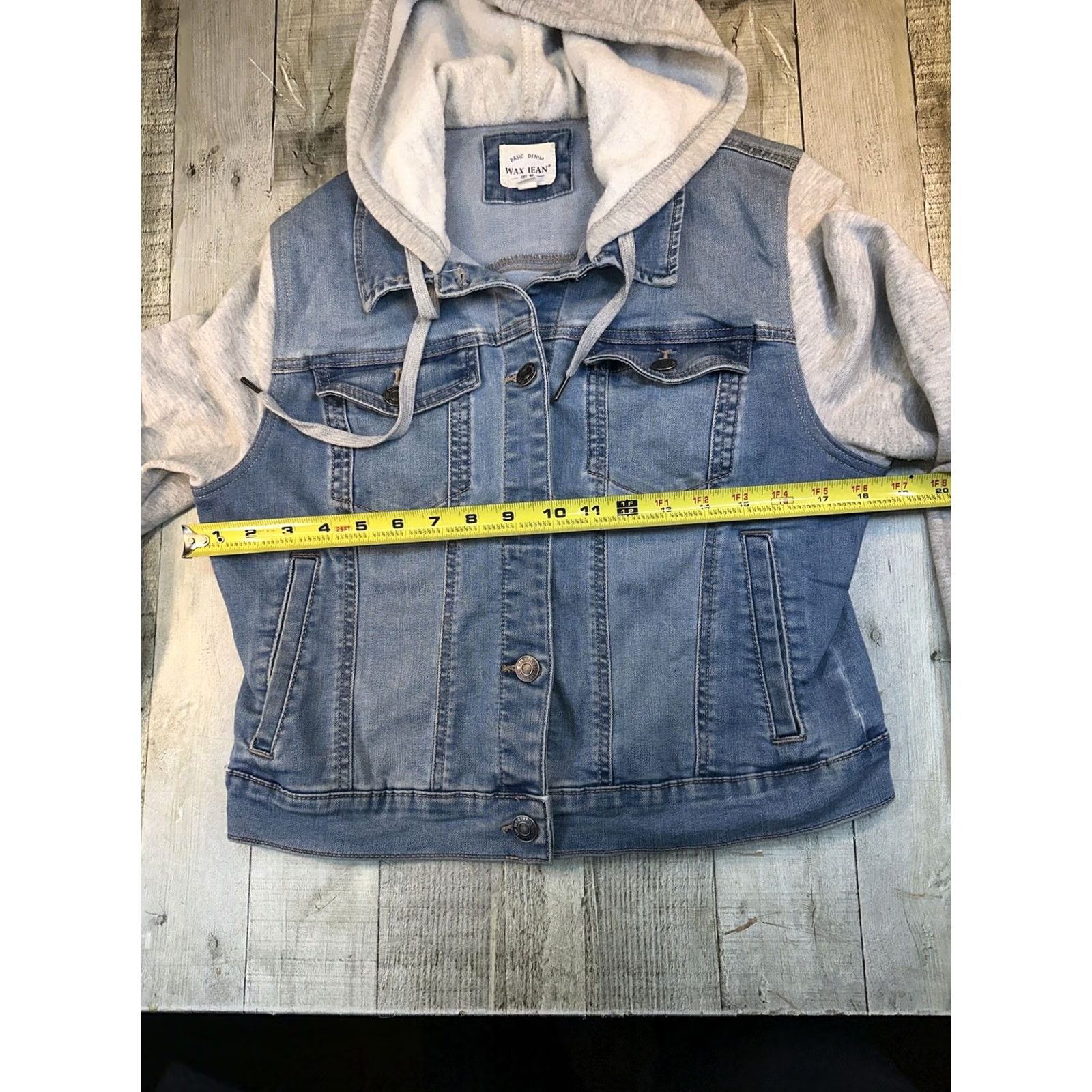 Denime Wax Jeans Hoodie Denim Jacket Women's Juniors Large Dark Denim Waxed Denim Jacket Hoodie Women's Large Dark Denim Wax Jeans Size L / US 10 / IT 46 - 5 Thumbnail