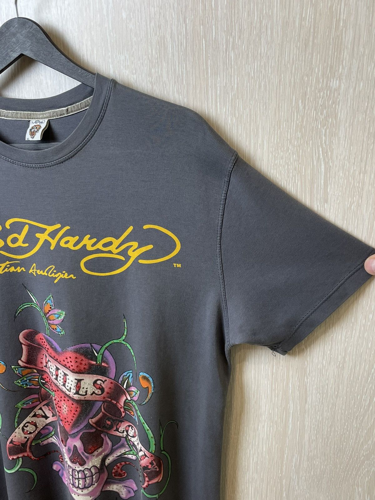 Christian Audigier × Ed Hardy × Vintage Vintage Ed Hardy Skull Logo T-shirt Size US XL / EU 56 / 4 - 2 Thumbnail