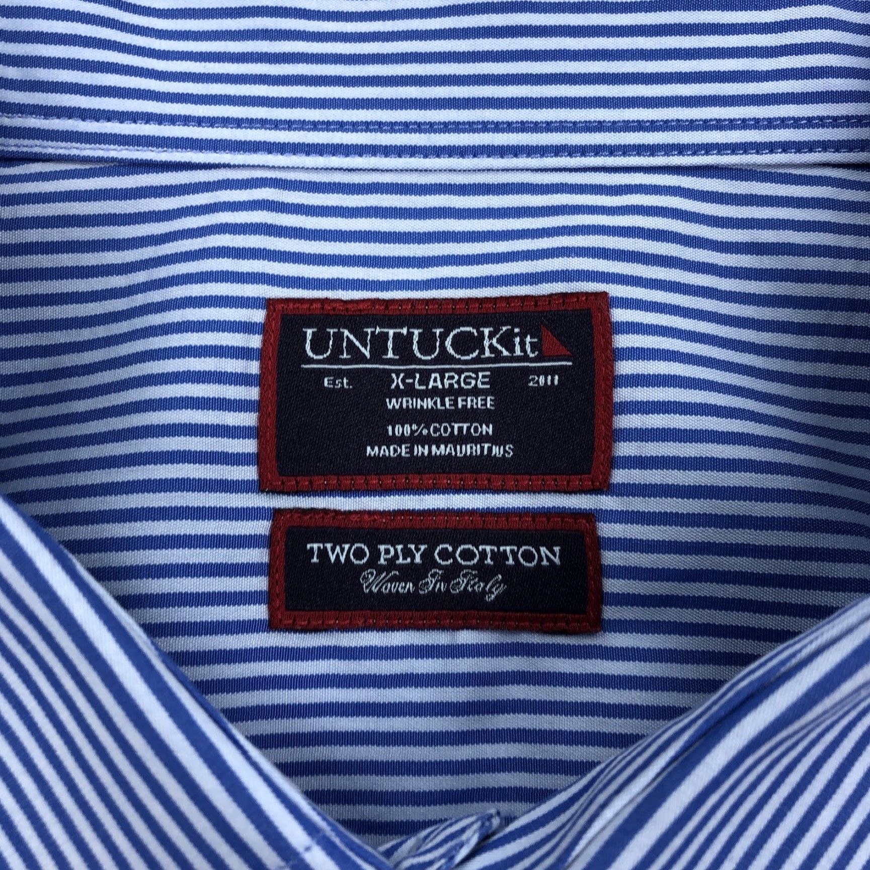 UNTUCKit UNTUCKit Men's XL Blue White Stripe Two Ply Cotton Button-Down Shirt Size US XL / EU 56 / 4 - 4 Thumbnail