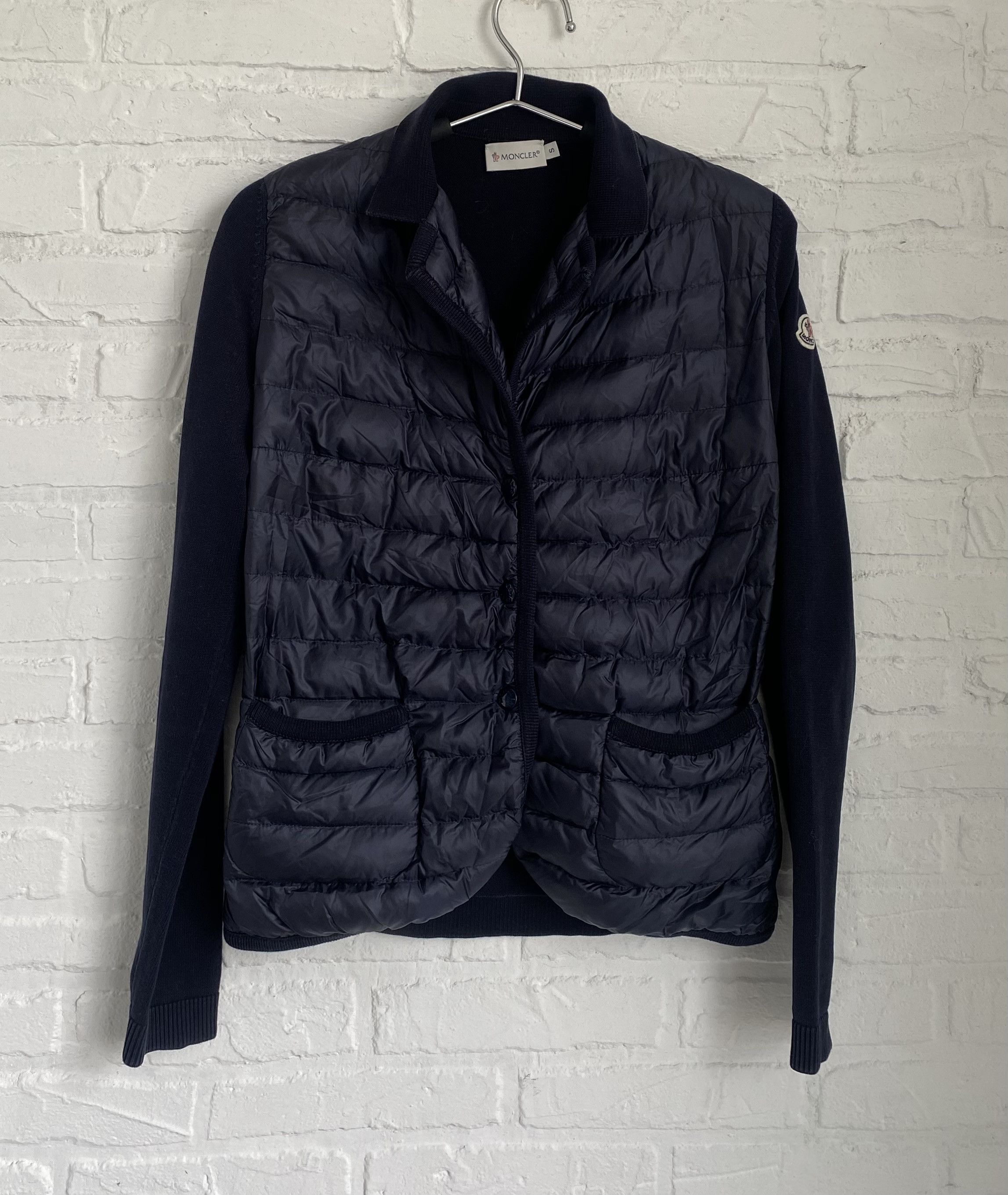 image of Moncler Maglia Tricot Cardigan Down Jacket in Navy, Women's (Size Small)